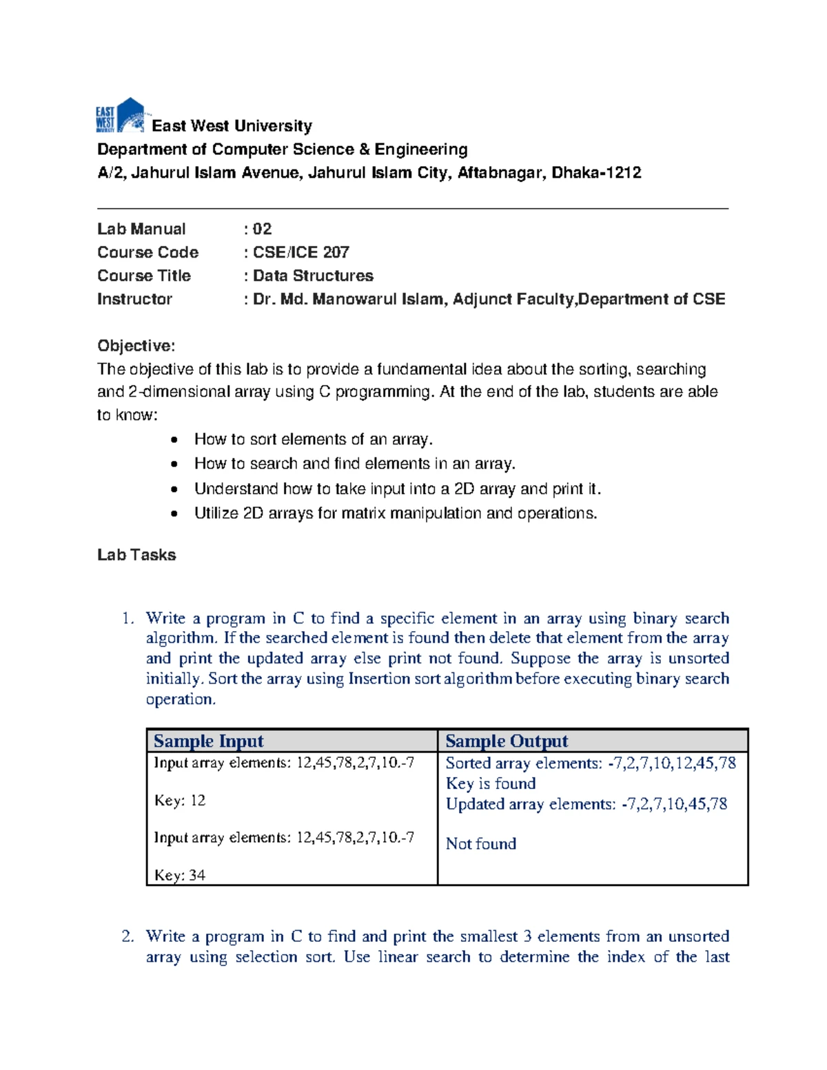 Lab Manual 01: Data Structures (CSE207) - Spring 2025 - Studocu