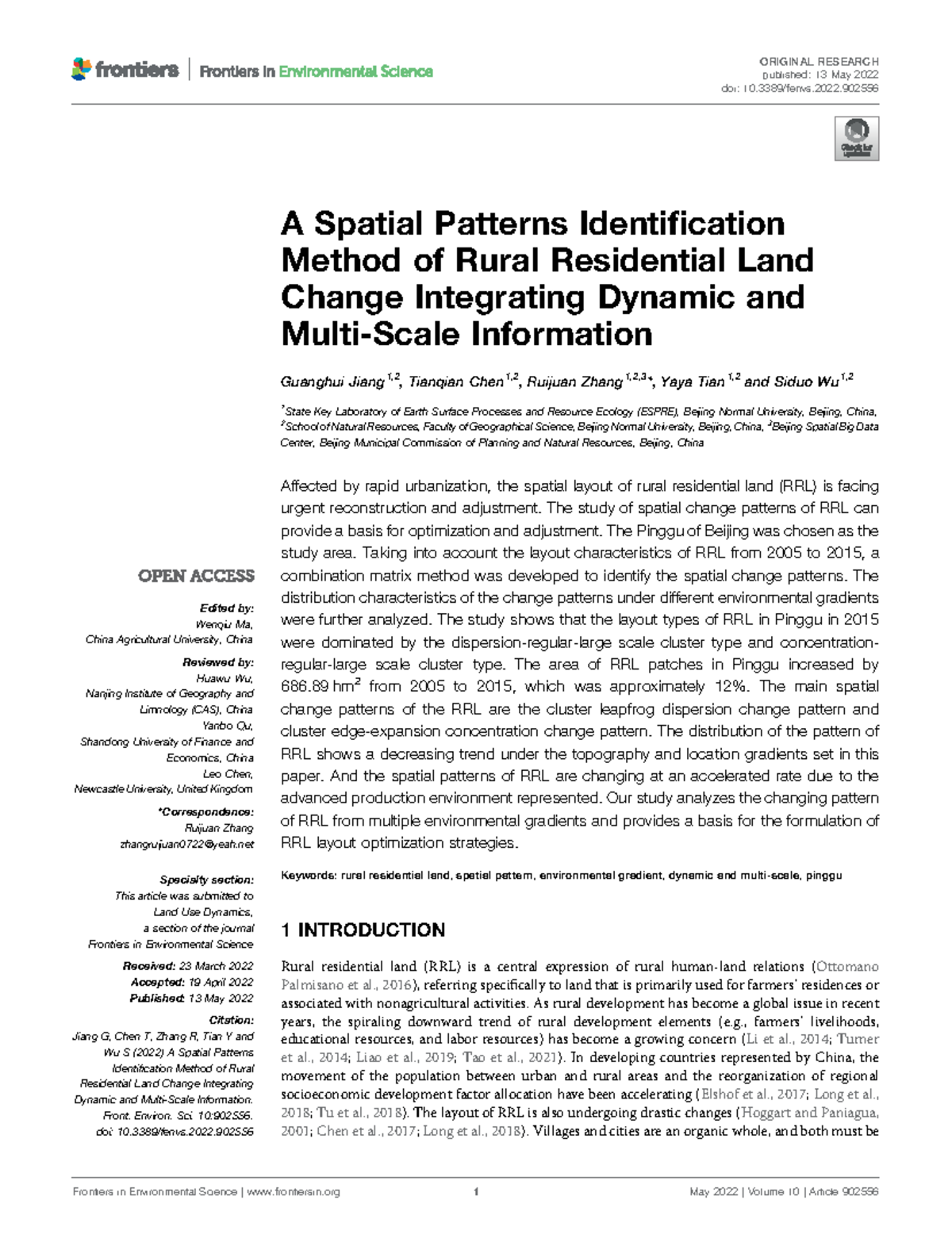 FENV-10: Spatial Patterns of Rural Residential Land Change in Pinggu ...