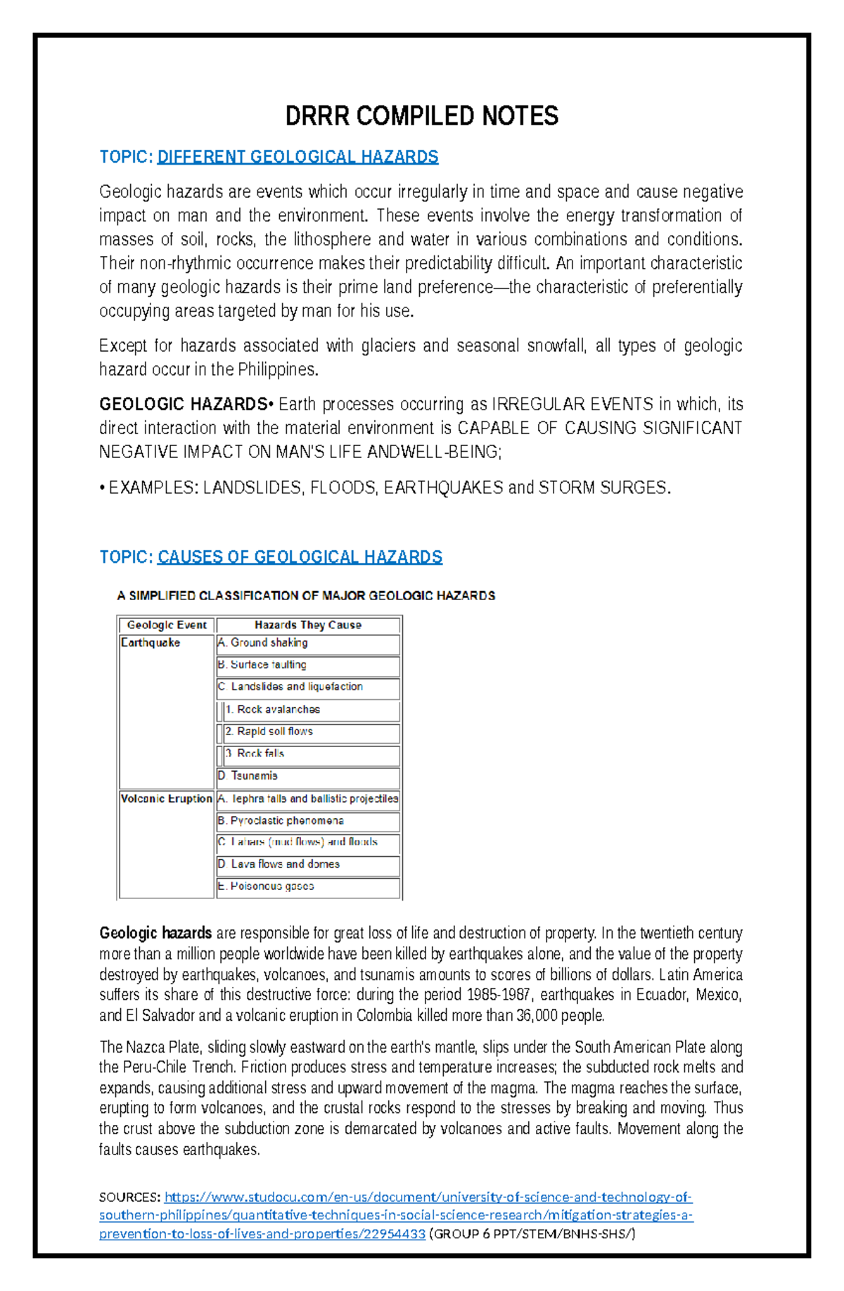 DRRR Compiled Notes on Geological Hazards and Mitigation Strategies ...