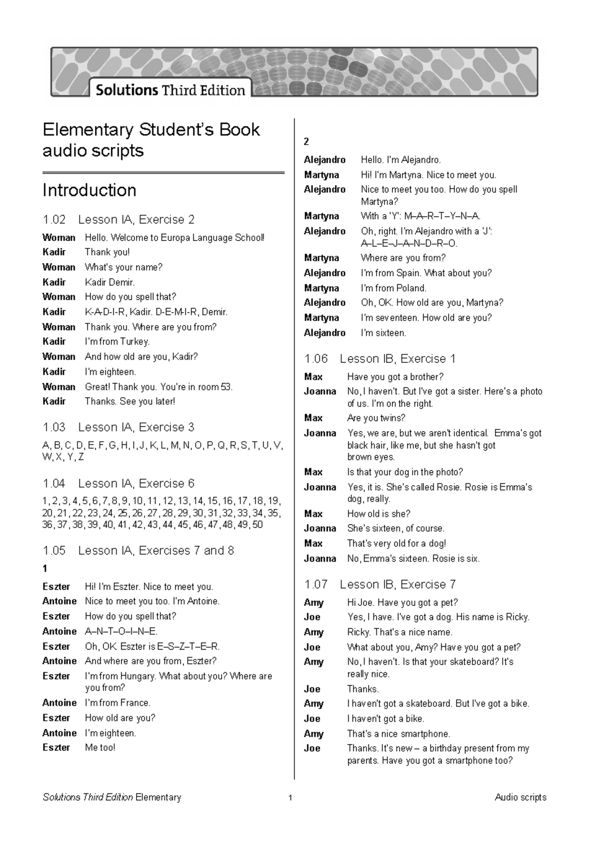 229 9- Audio Scripts for Elementary Student's Book 2017 (3rd Ed) - Studocu
