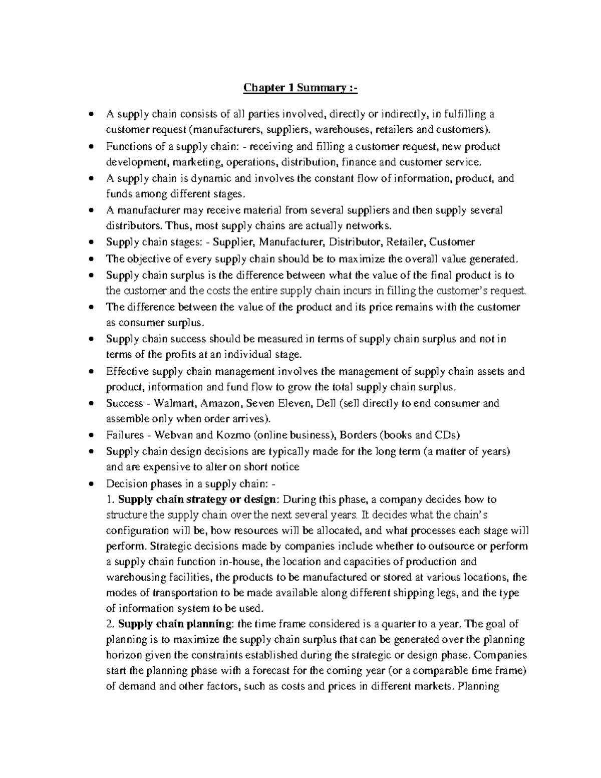 SCM 101: Chapter 1 Summary on Supply Chain Management - Studocu