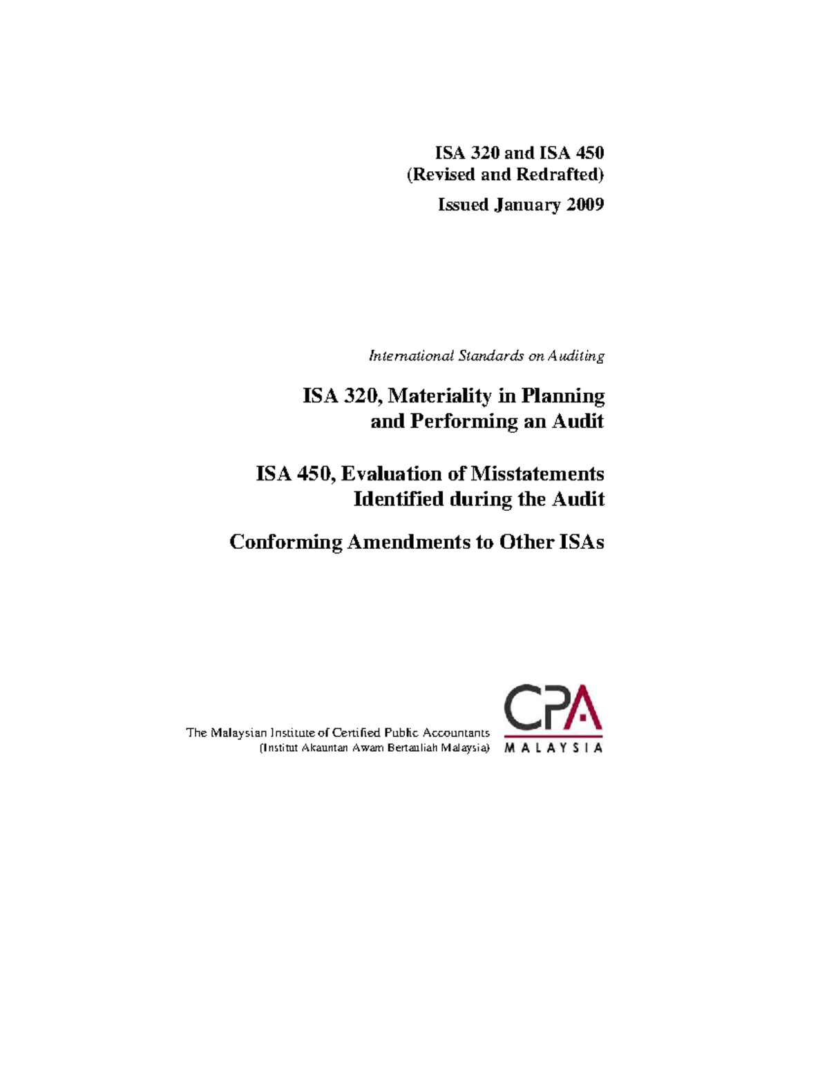 ISA 320 & ISA 450 (Revised) - Materiality & Misstatements in Audits ...
