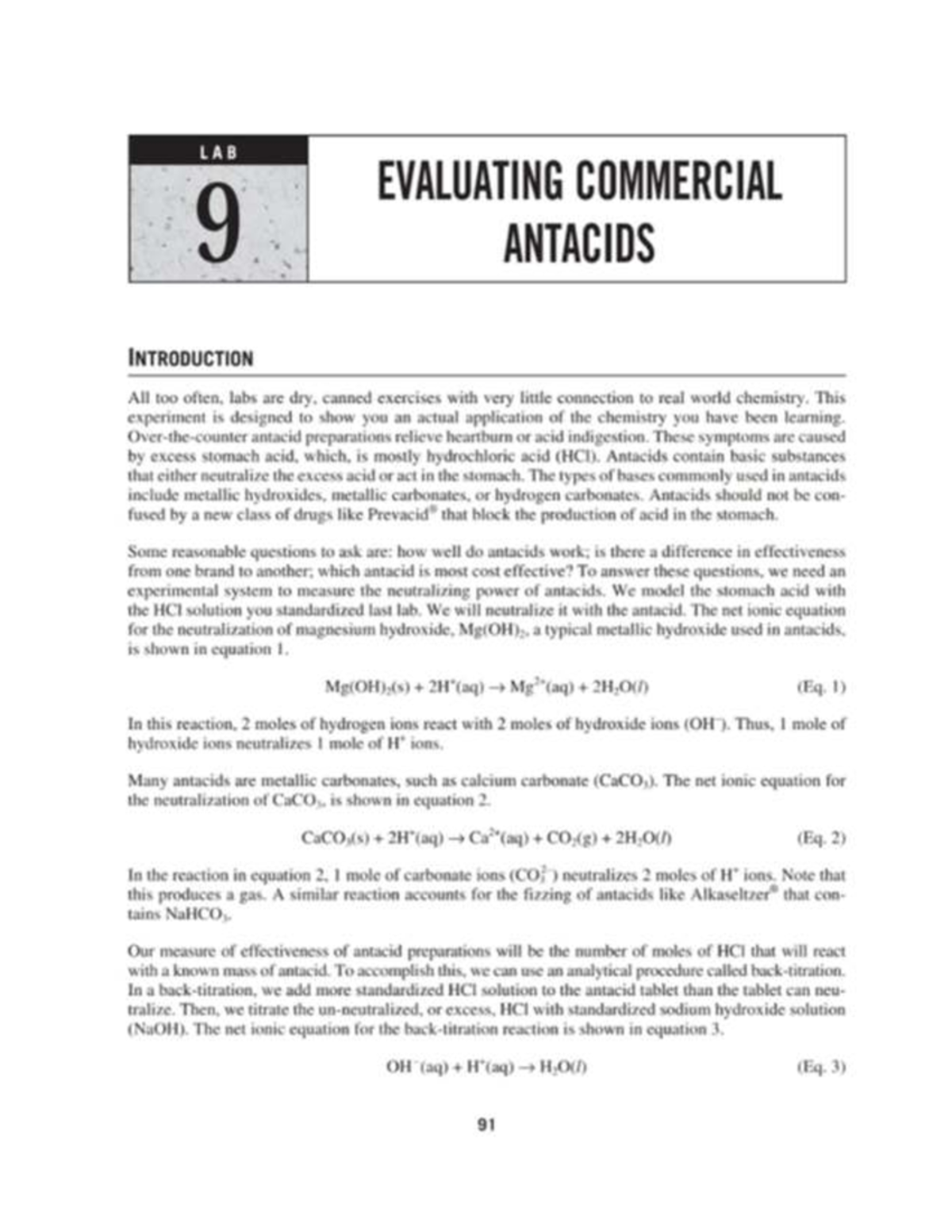 LAB 9: EVALUATING COMMERCIAL ANTACIDS EXPERIMENT DETAILS - Studocu