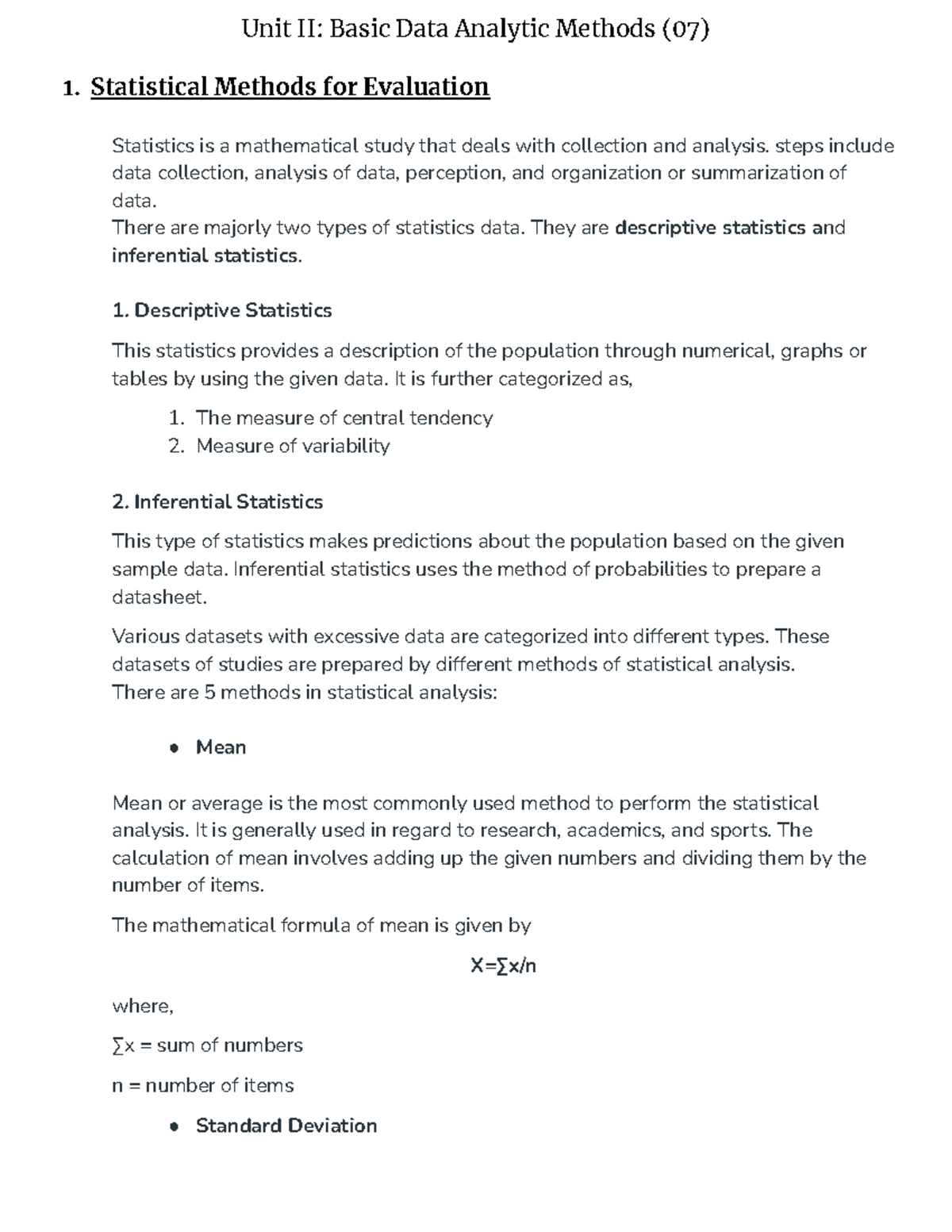 Data Analytics Unit-2: Statistical Methods and Analysis Techniques ...