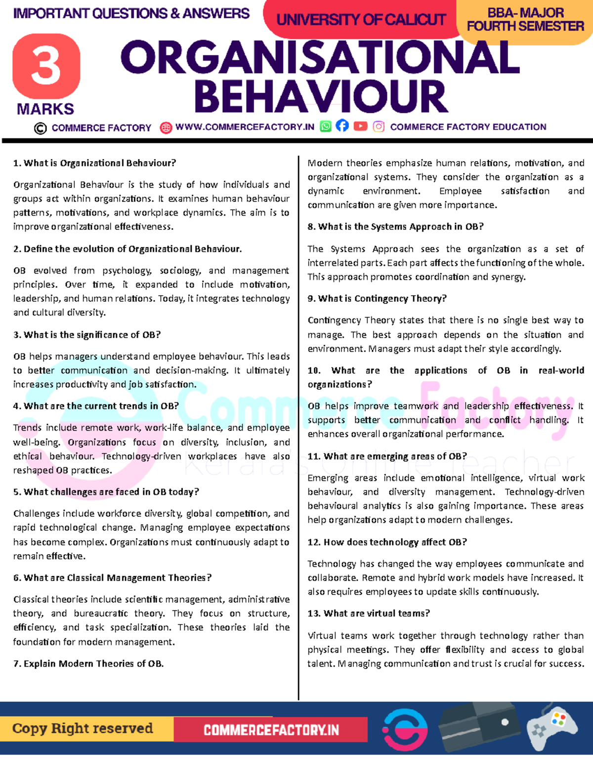 Organizational Behaviour Overview - 2 Marks Study Guide - Studocu
