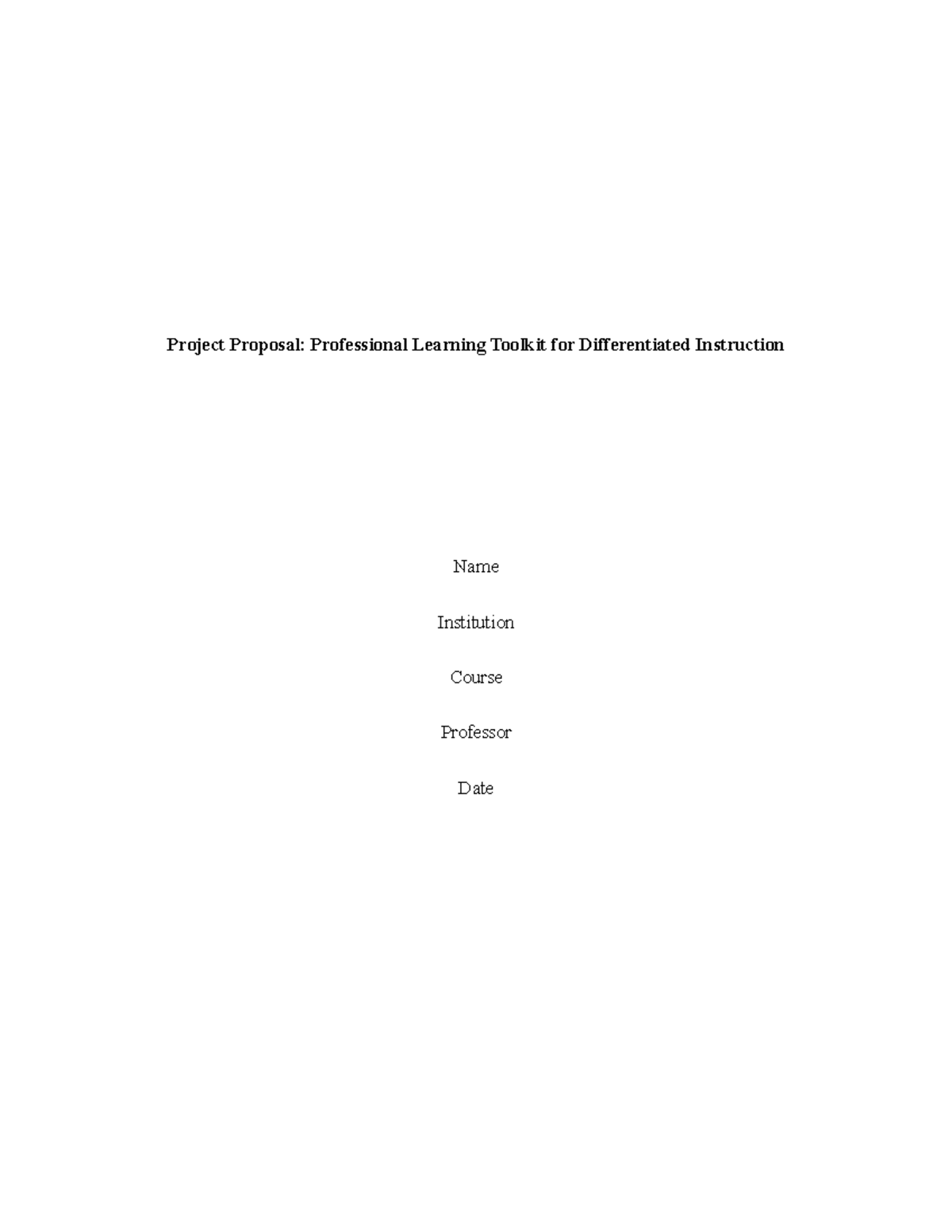 Project Proposal: Professional Learning Toolkit for Differentiated ...