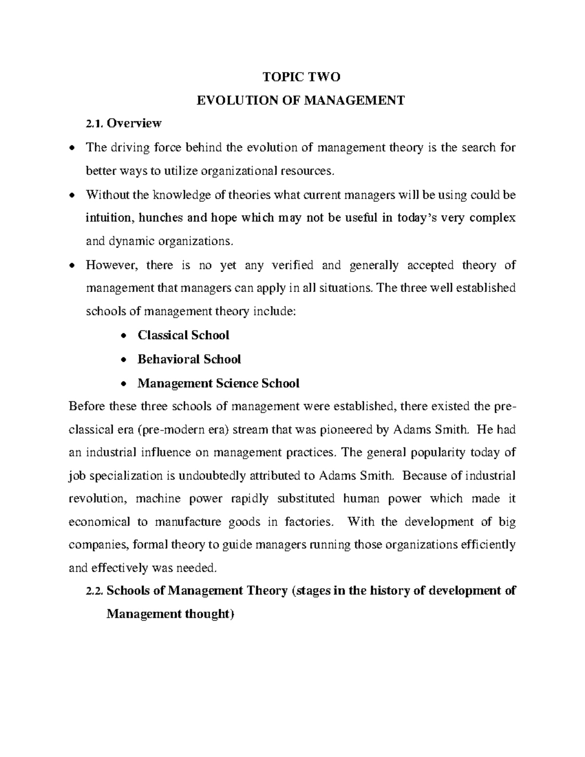 Evolution of Management Theory: An Overview (MGT 101) - Studocu