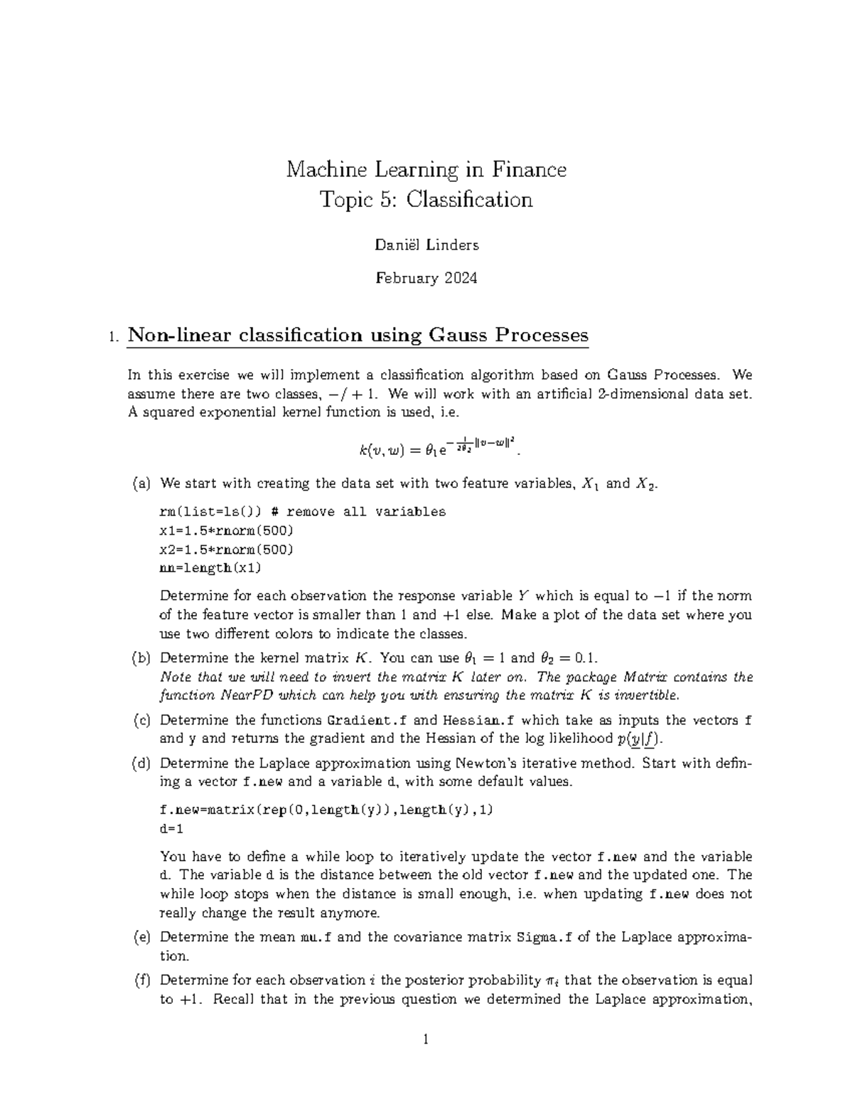 Exercises 2024 - Machine Learning in Finance: Classification Topic 5 ...