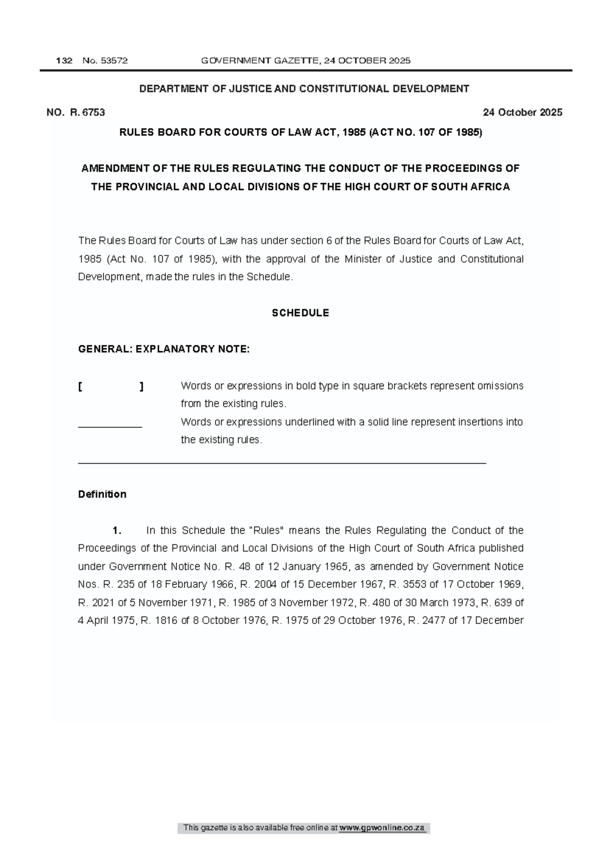 GG53572 - Amendment of High Court Tariffs Effective 28 Nov 2025 - Studocu