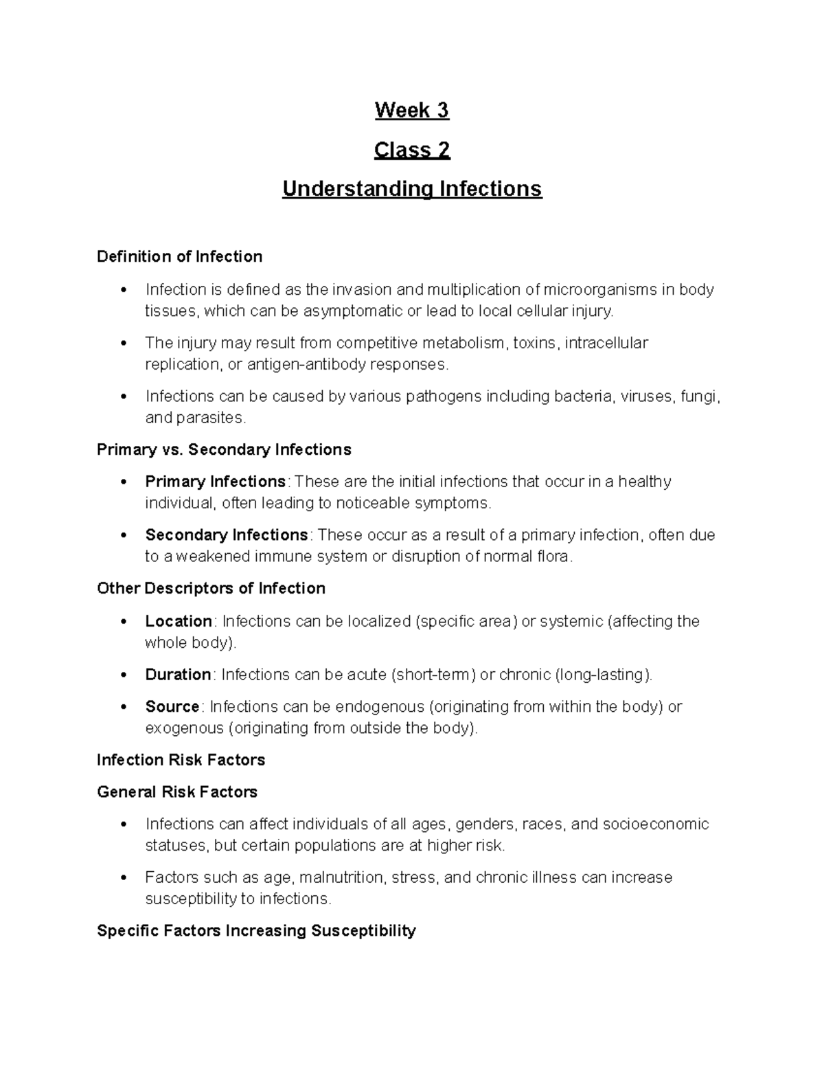 Week 3 Class 2 - Lecture Notes on Understanding Infections - Studocu