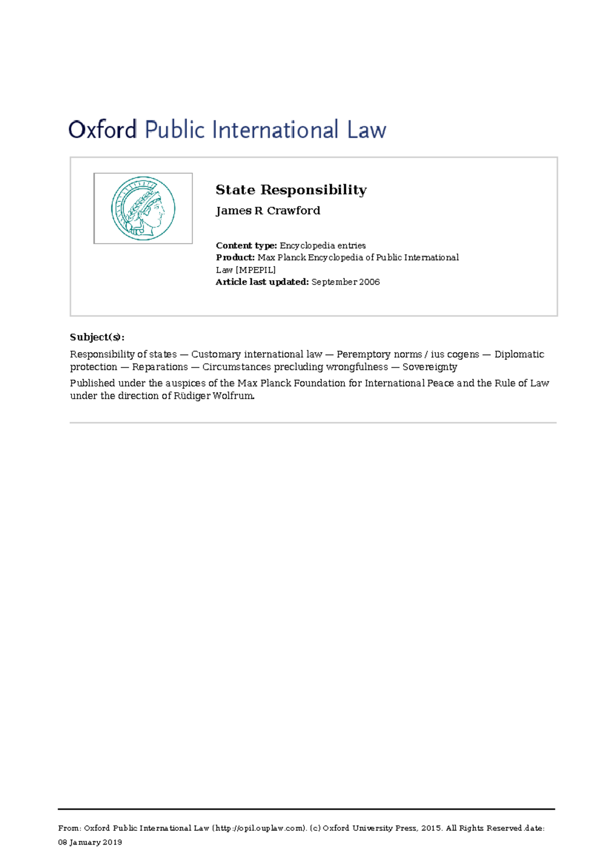 Oxford PIL: An Overview of State Responsibility in International Law ...