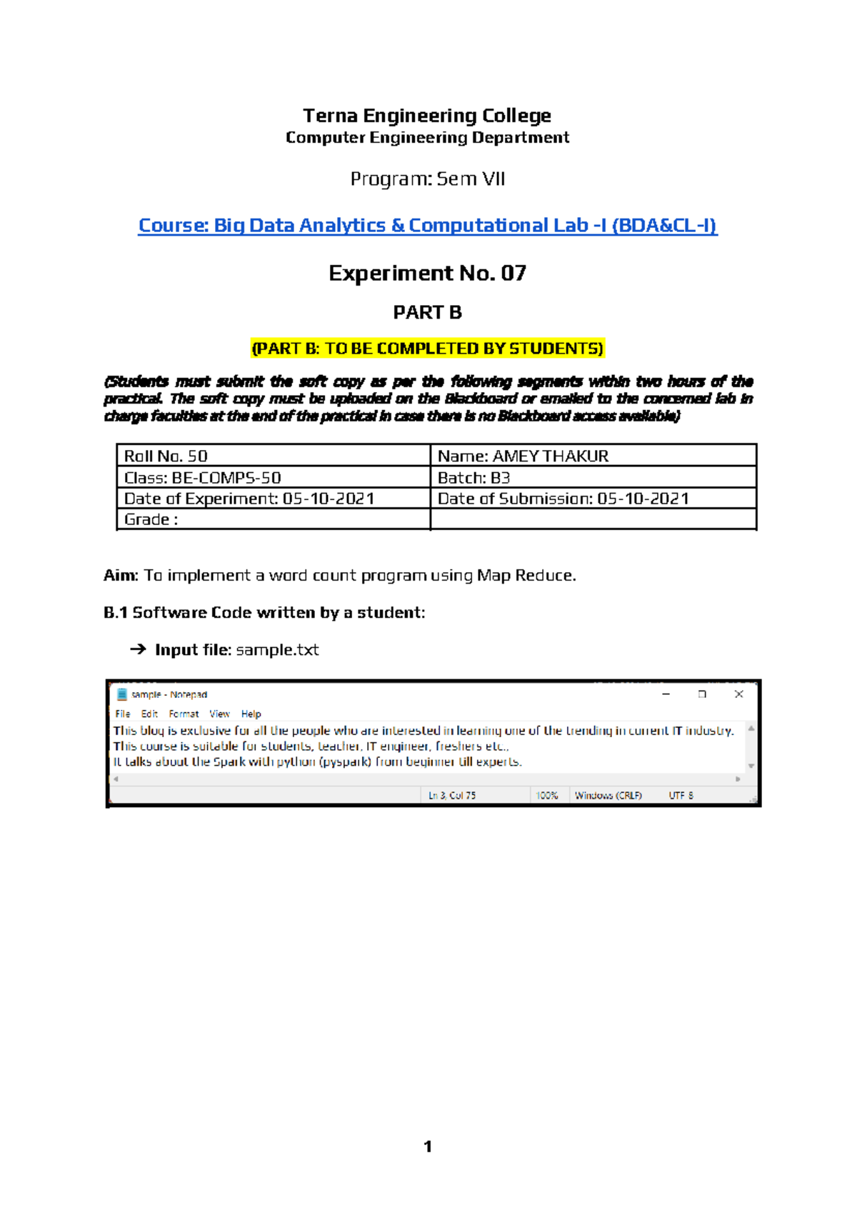 AMEY B-50 BDA Experiment-7 - Terna Engineering College Computer ...
