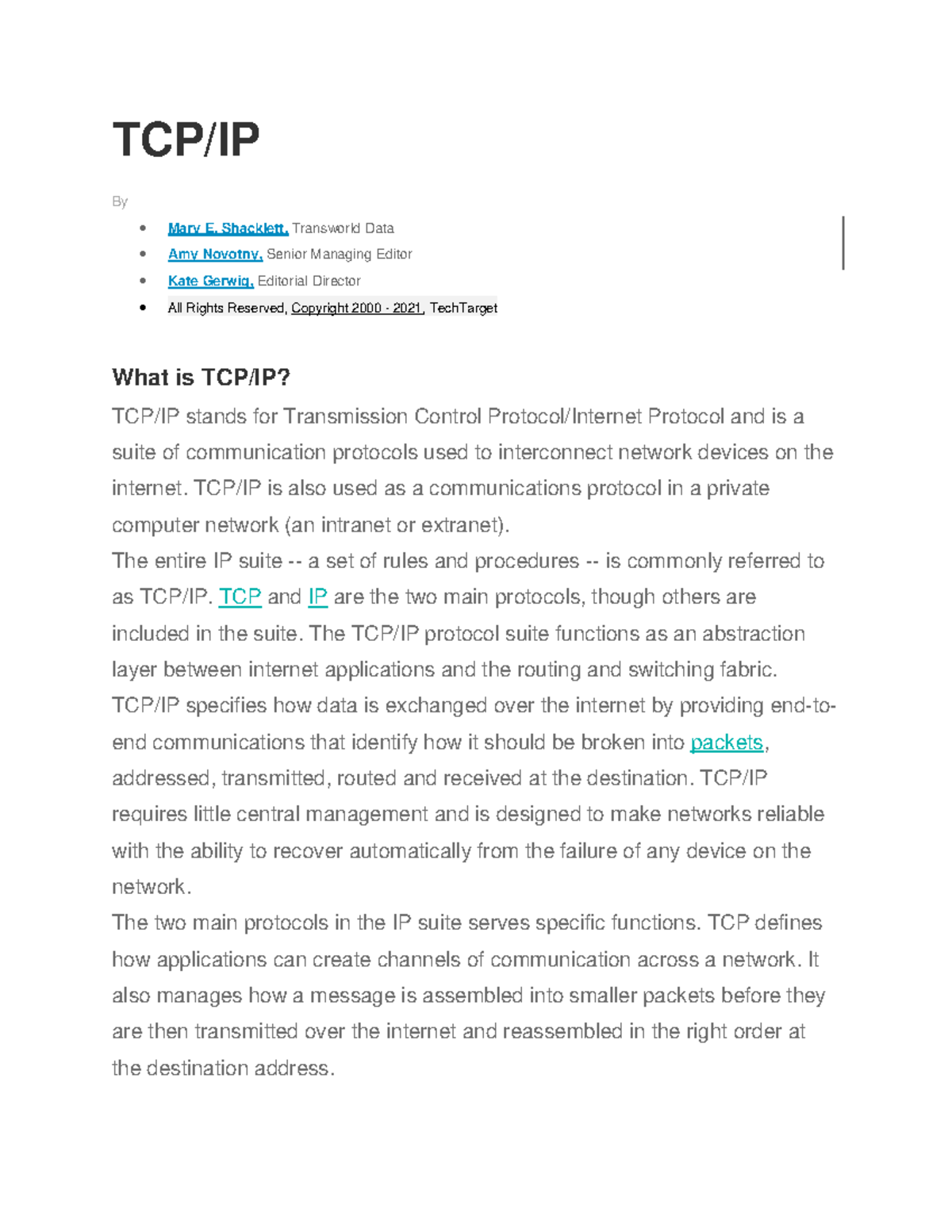 Understanding TCP/IP: Functionality, Importance & OSI Comparison - Studocu