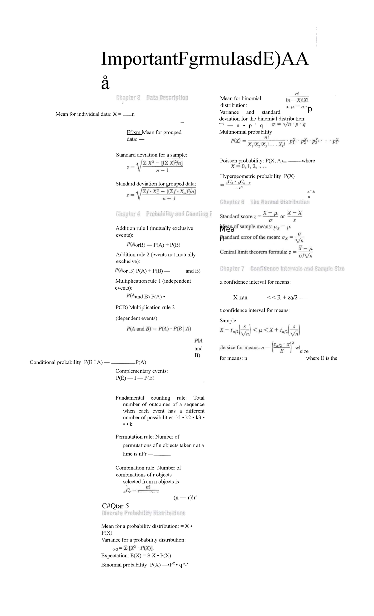 Math 1342: Essential Probability and Statistics Formulas - Studocu