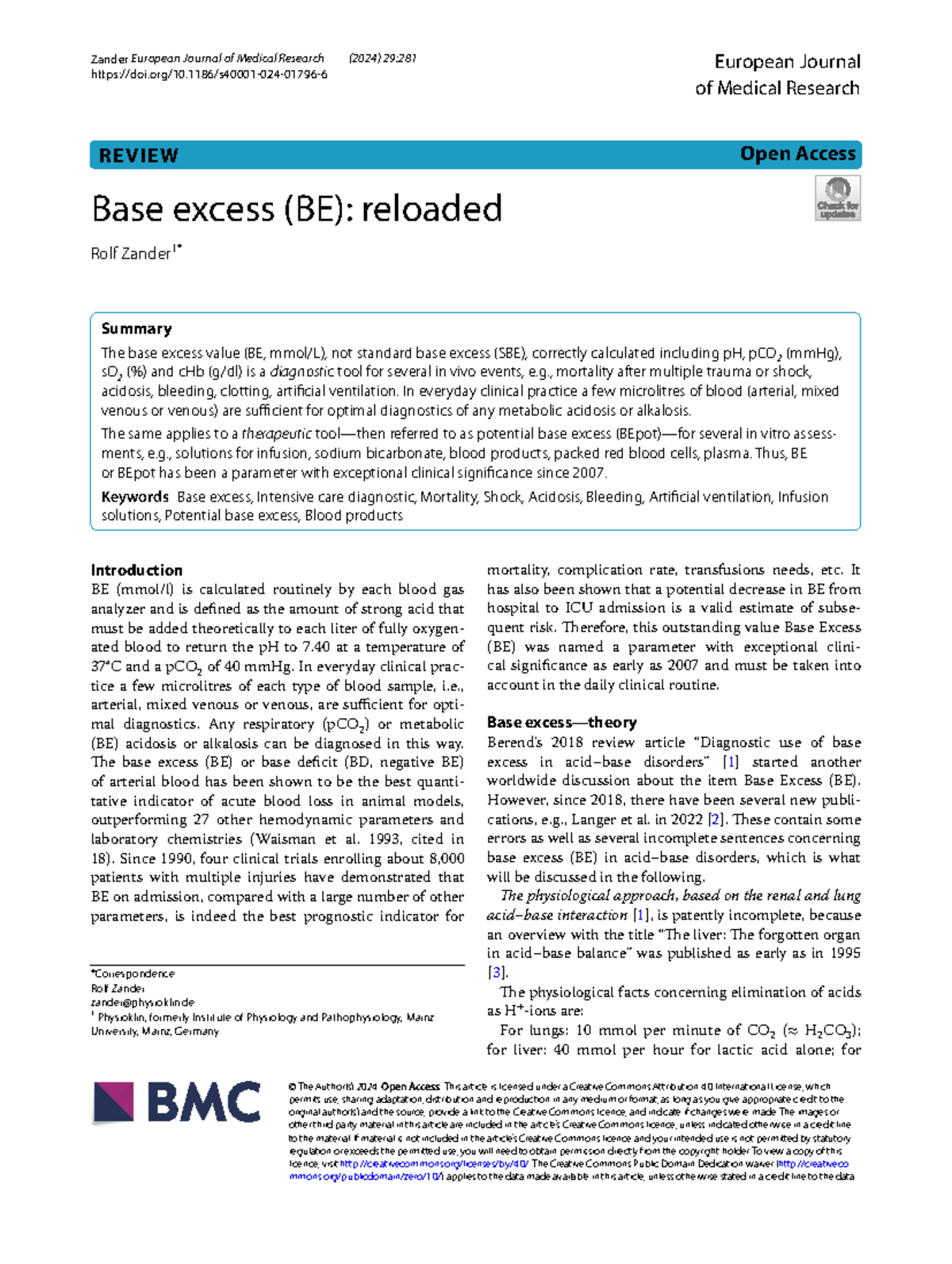 Base Excess (BE) in Clinical Practice: A Comprehensive Review (2024 ...
