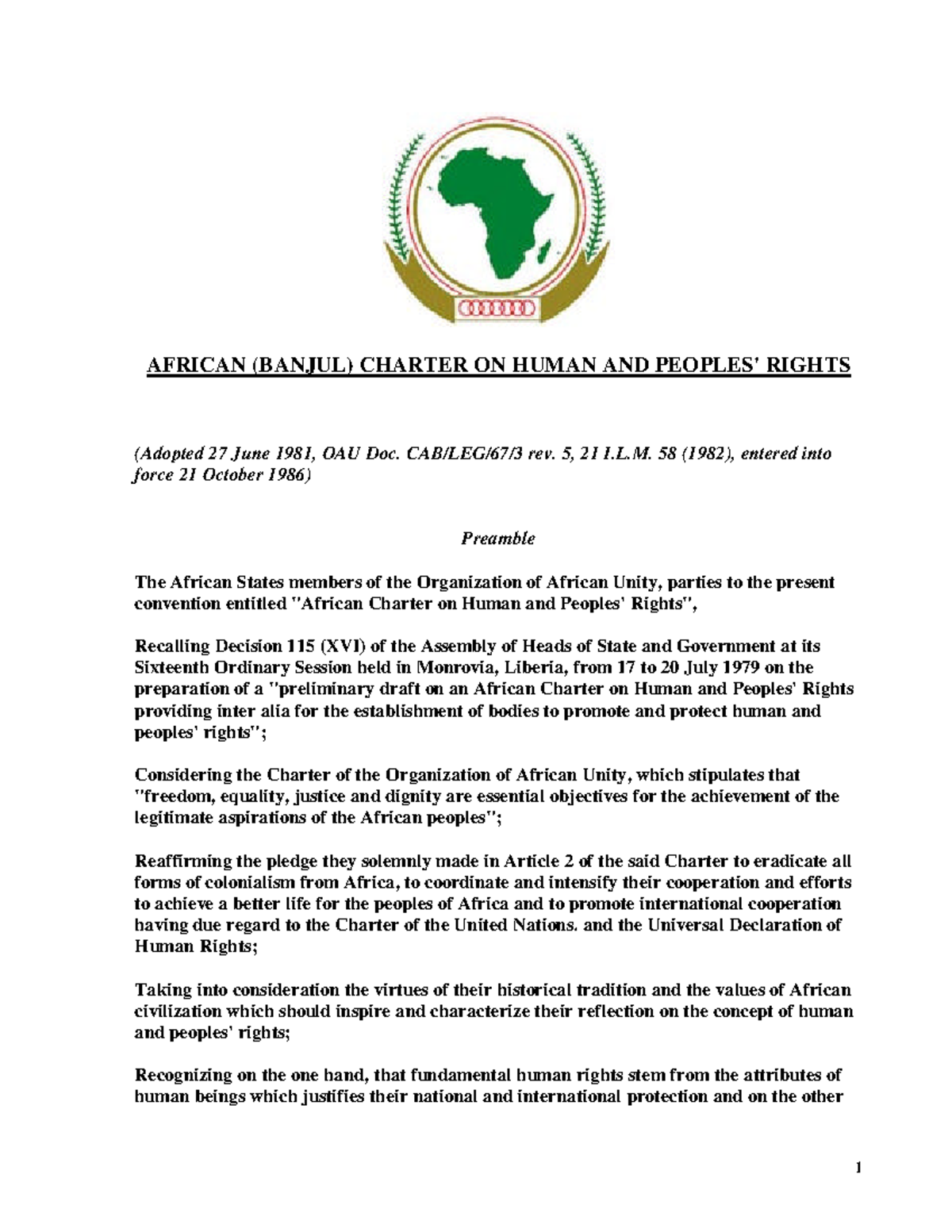 African (Banjul) Charter on Human and Peoples' Rights: Overview and ...