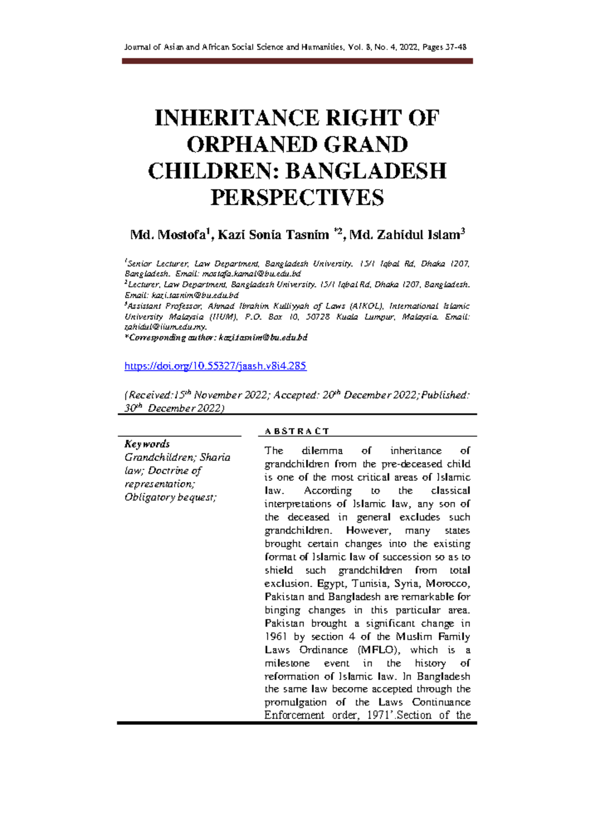 Inheritance Rights of Orphaned Grandchildren in Bangladesh: A Study on ...