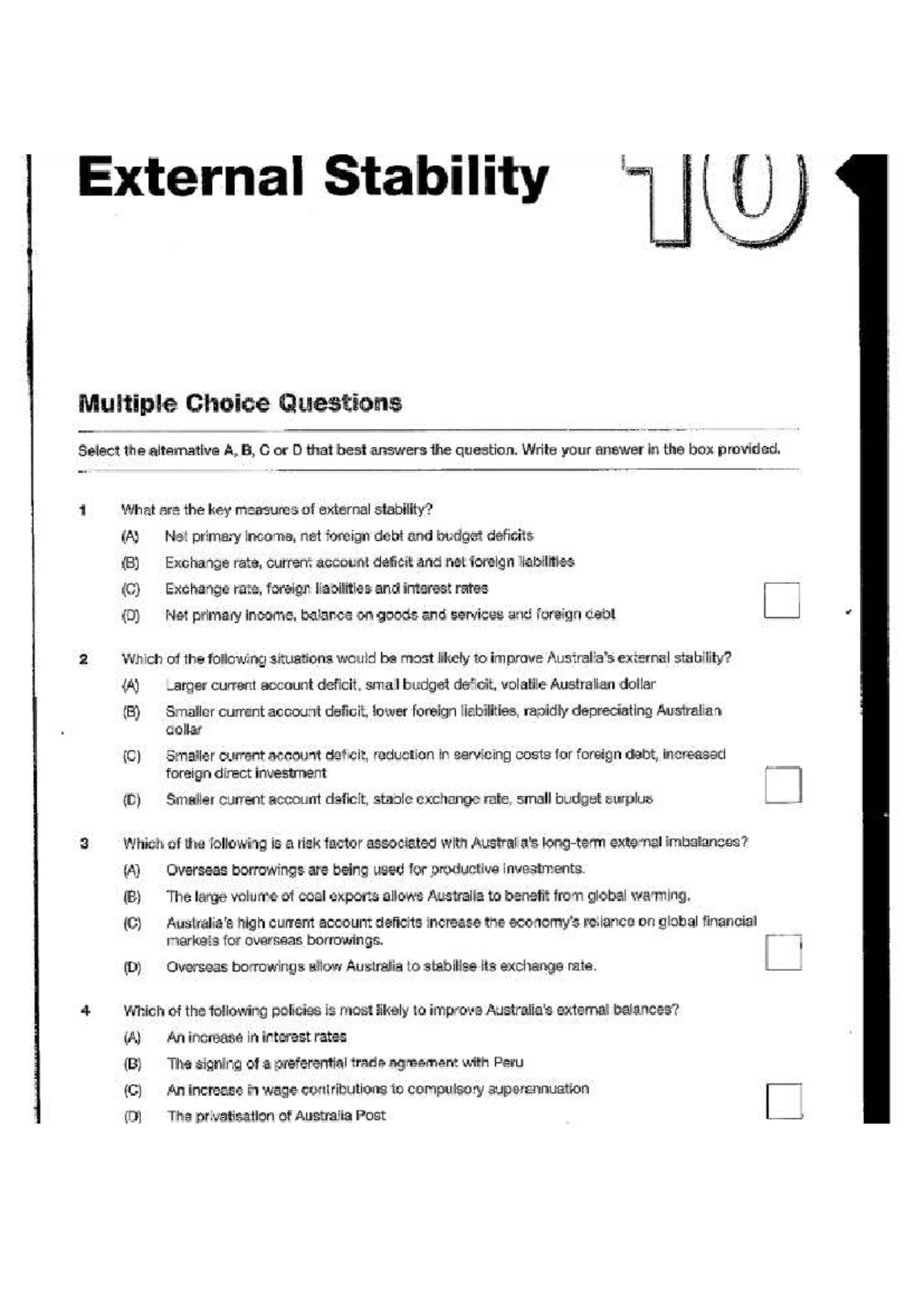 External Stability Revision Questions MCQ - Course Code: ECON101 - Studocu