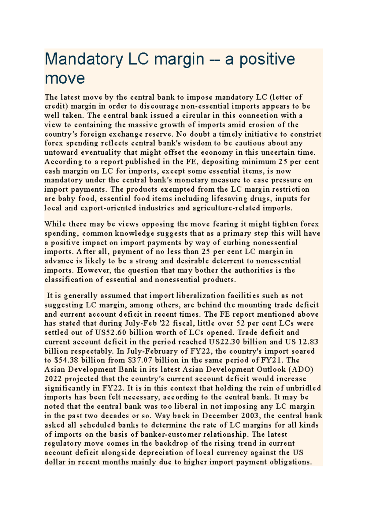 LC Margin Presention - Mandatory LC margin - a positive move The latest ...