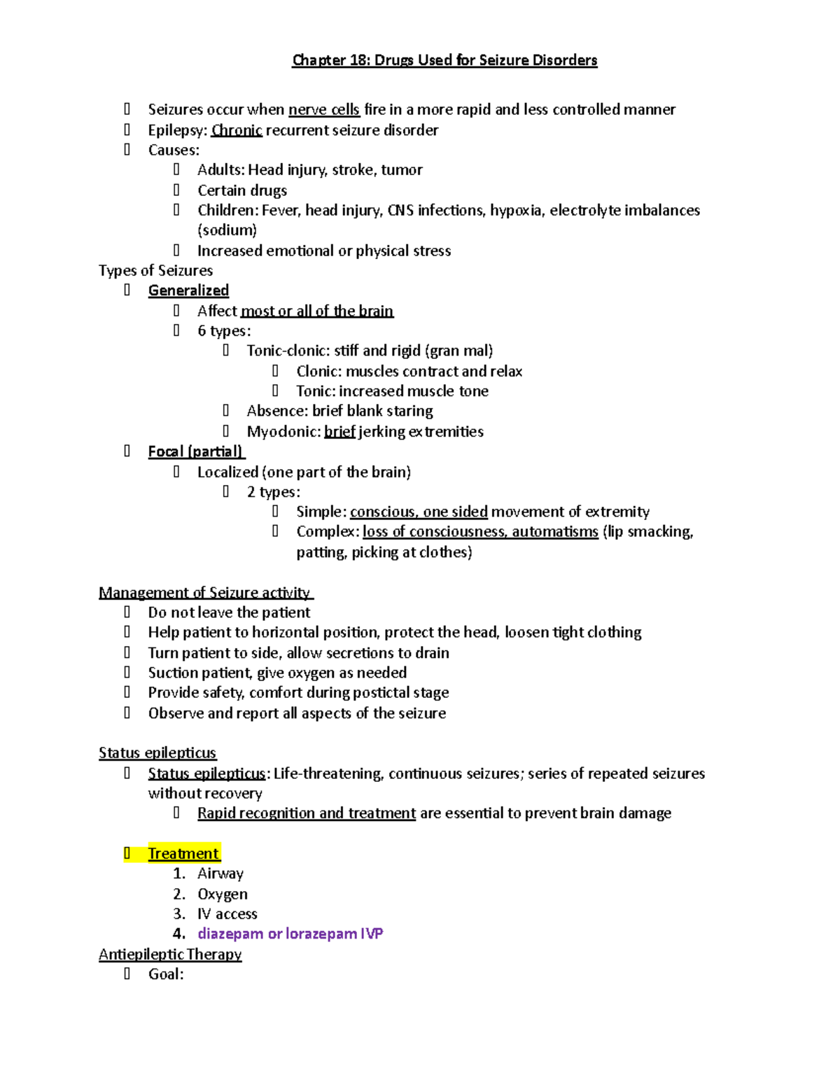 Ch18 Seizures - Comprehensive Study Notes and Management Guide - Studocu
