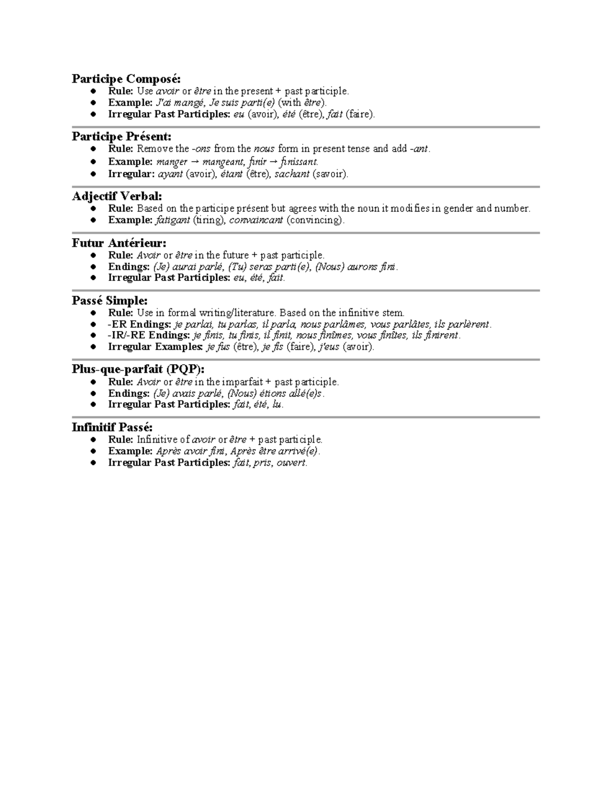 French Verb Tenses - Summary Language through Popular Culture I ...