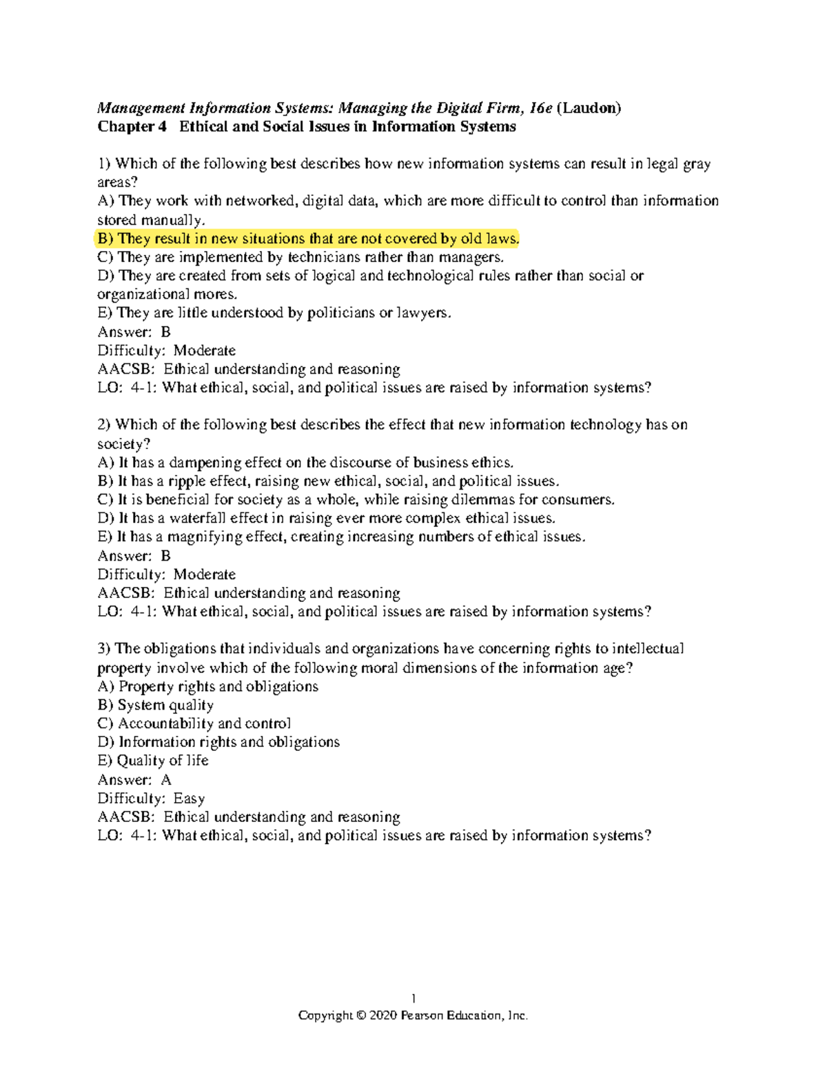 Chapter 04 - Essay & Optional Questions on Ethical Issues in IS - Studocu