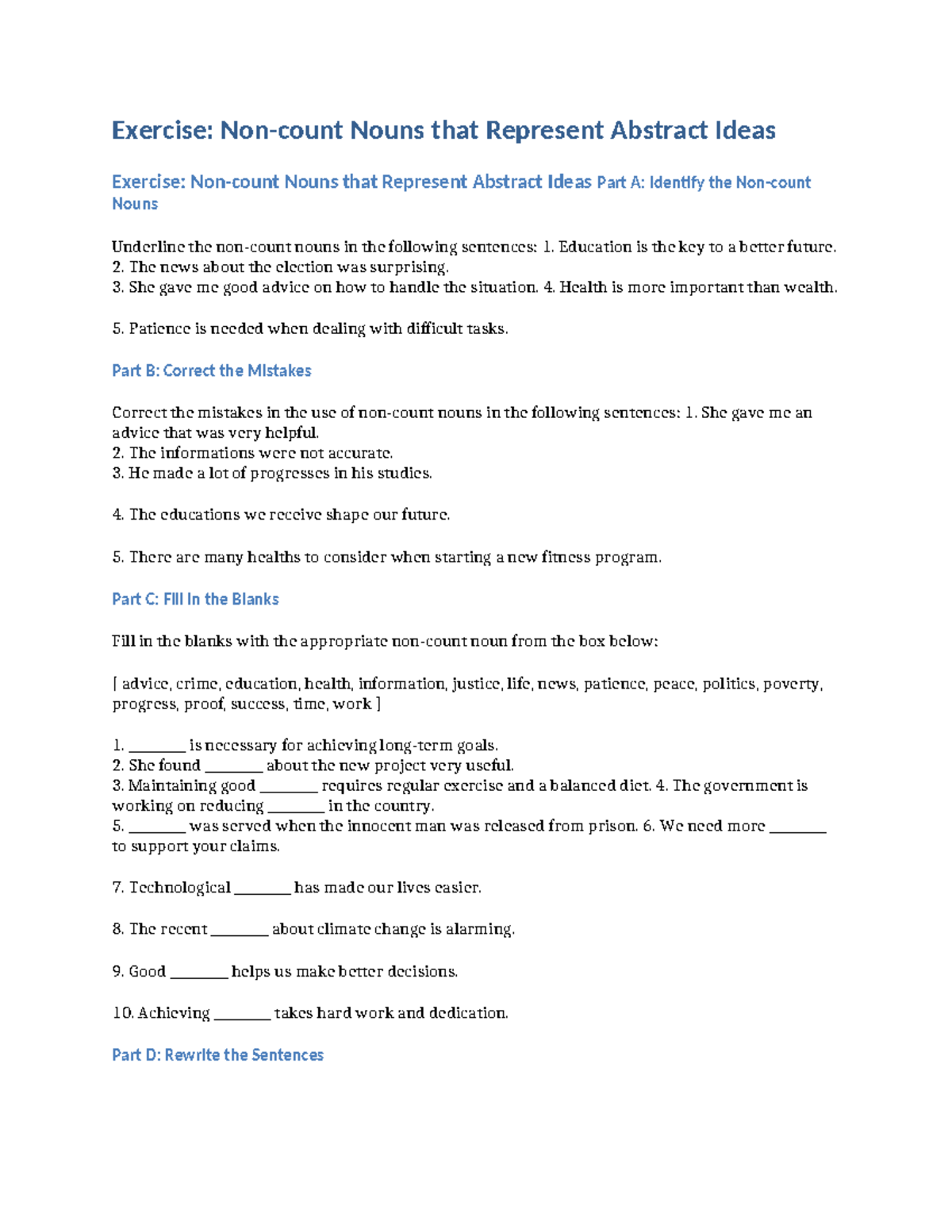 Exercise: Nouns and Verbs in Abstract Ideas - Session 19 B2.5 - Studocu