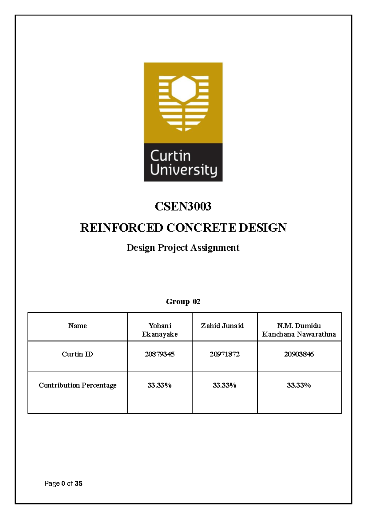CSEN3003 REINFORCED CONCRETE DESIGN Project Assignment Group 02 - Studocu