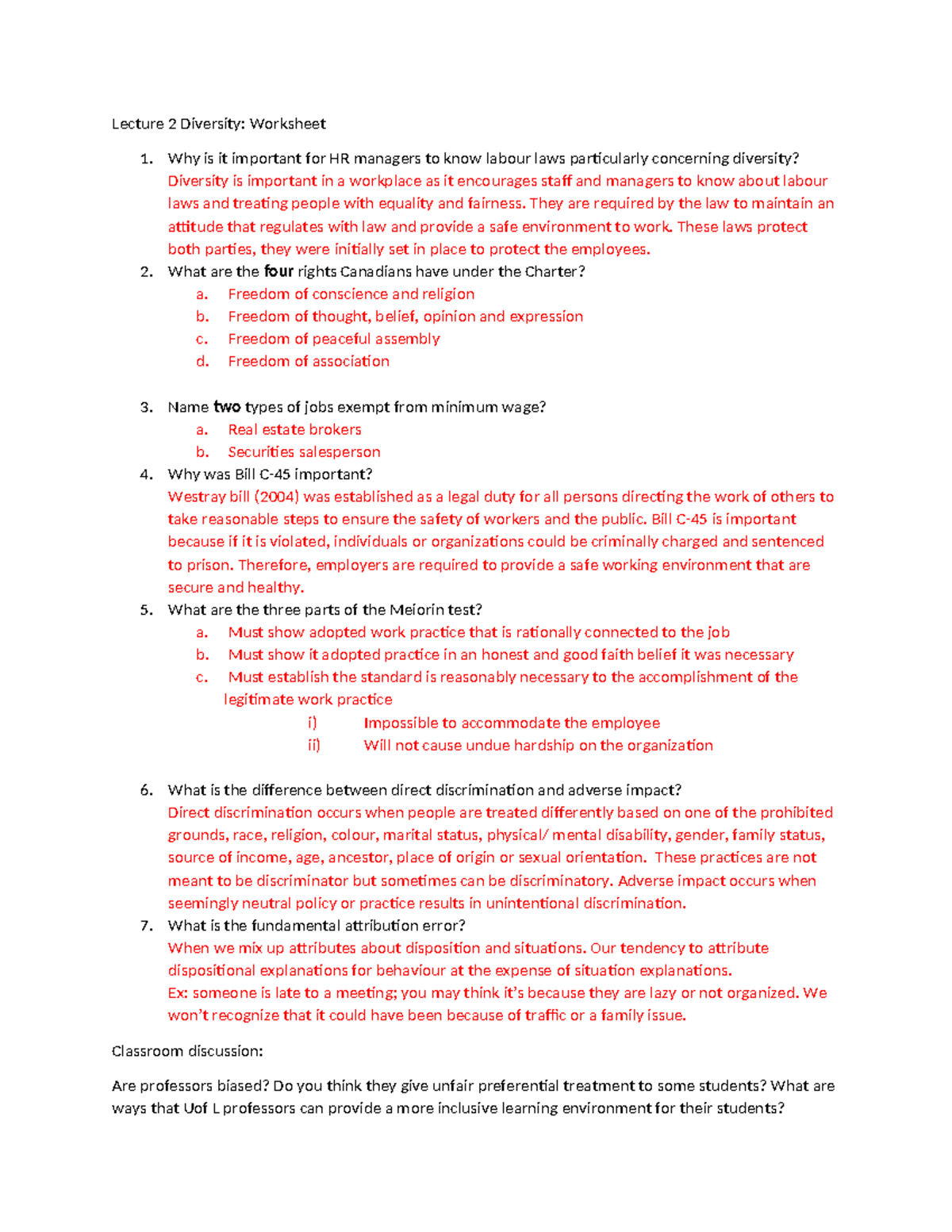 Lecture 2: Diversity & Labour Laws - MGT3050 Insights - Studocu