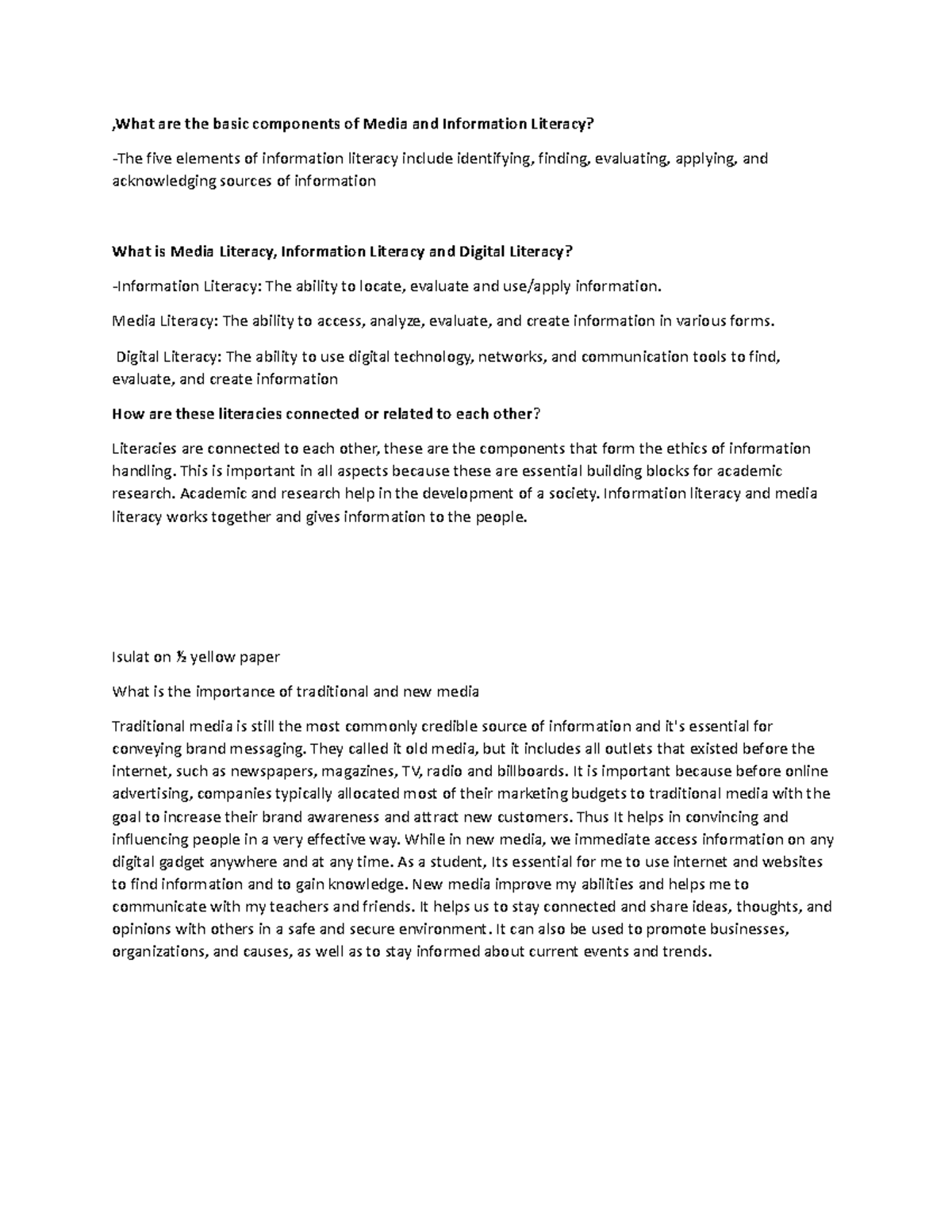 ML & IL Fundamentals: Components of Media & Information Literacy - Studocu