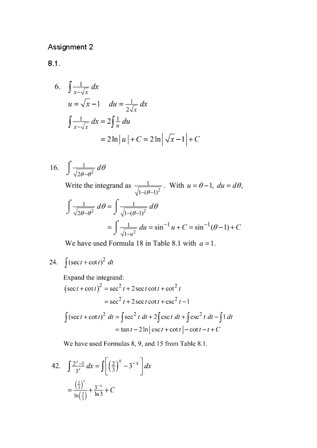 Assignment 2 - answer - Calculus II - Assignment 2 8. 6. 16.15 Write ...