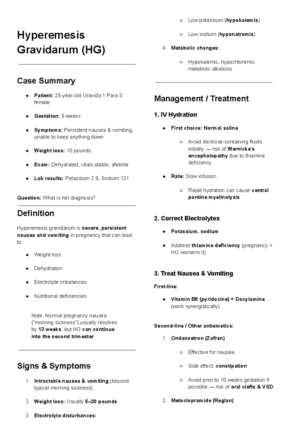 Hyperemesis Gravidarum Case Summary: Management & Treatment Insights ...
