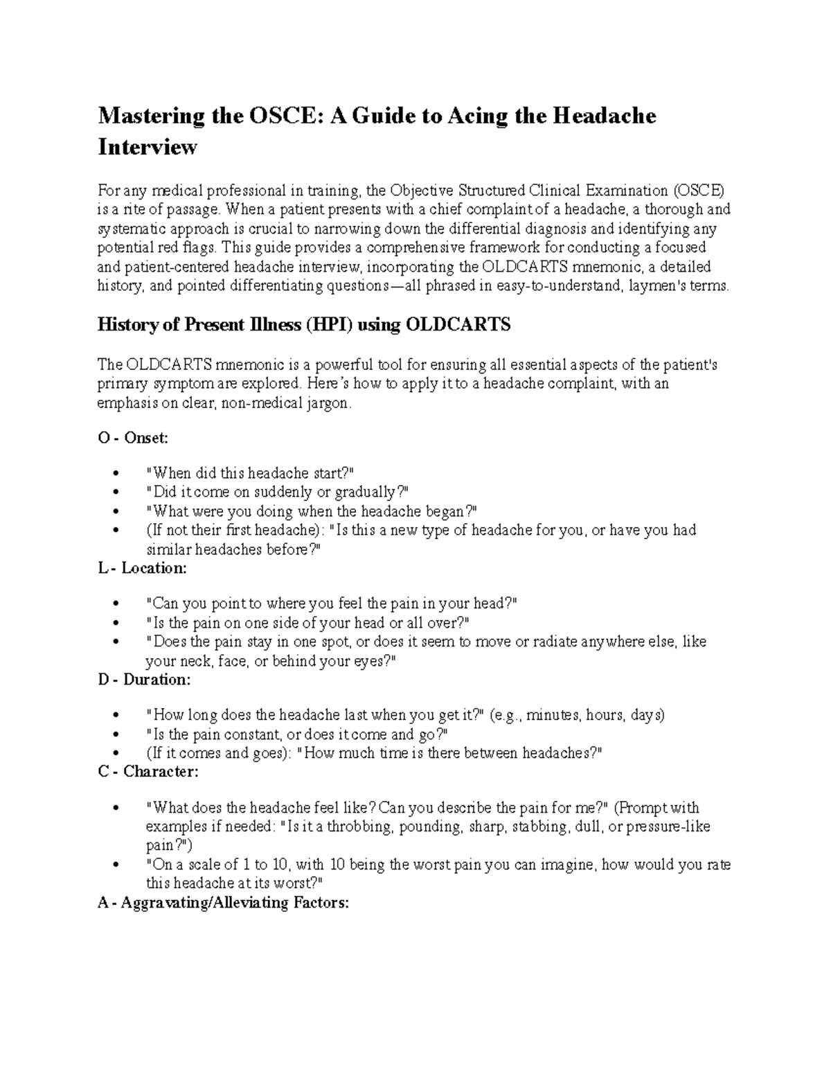 OSCE Guide: Mastering Headache Interviews for Medical Training - Studocu