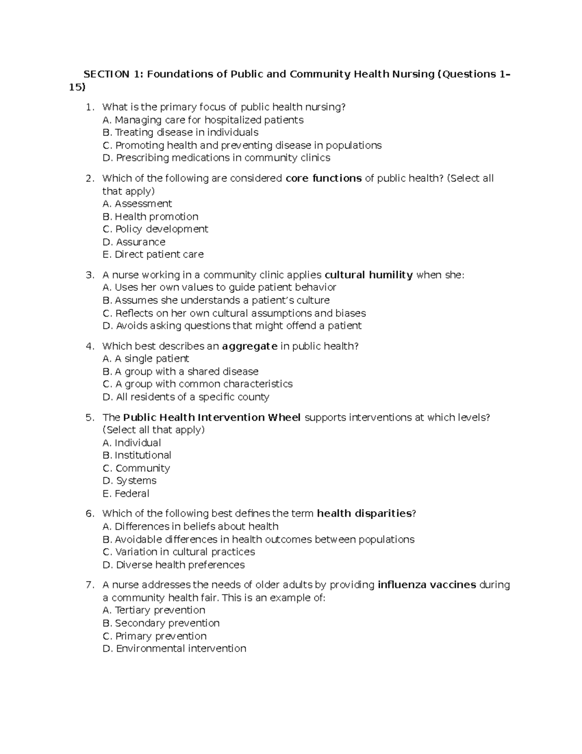 Community Health Nursing Exam Review (Course Code: CHN 101) - Studocu