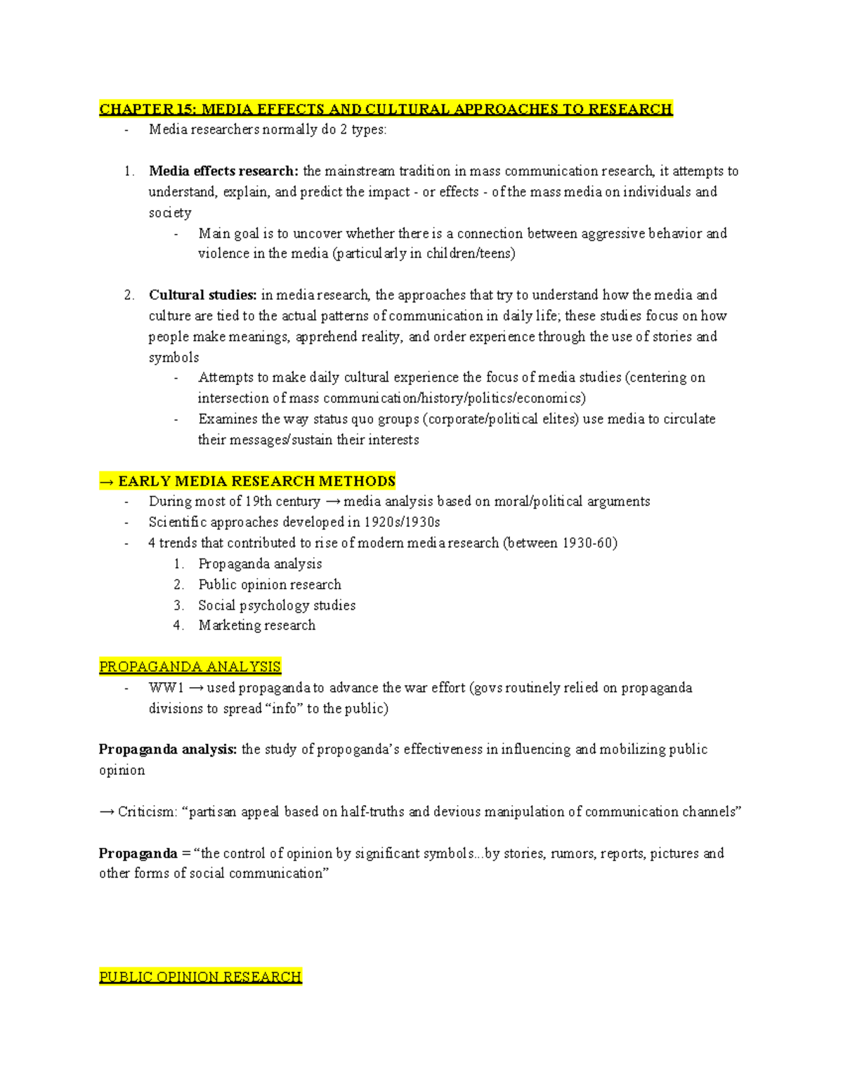 Media Studies (MS 101) Chapter 15: Outline on Media Effects & Cultural ...