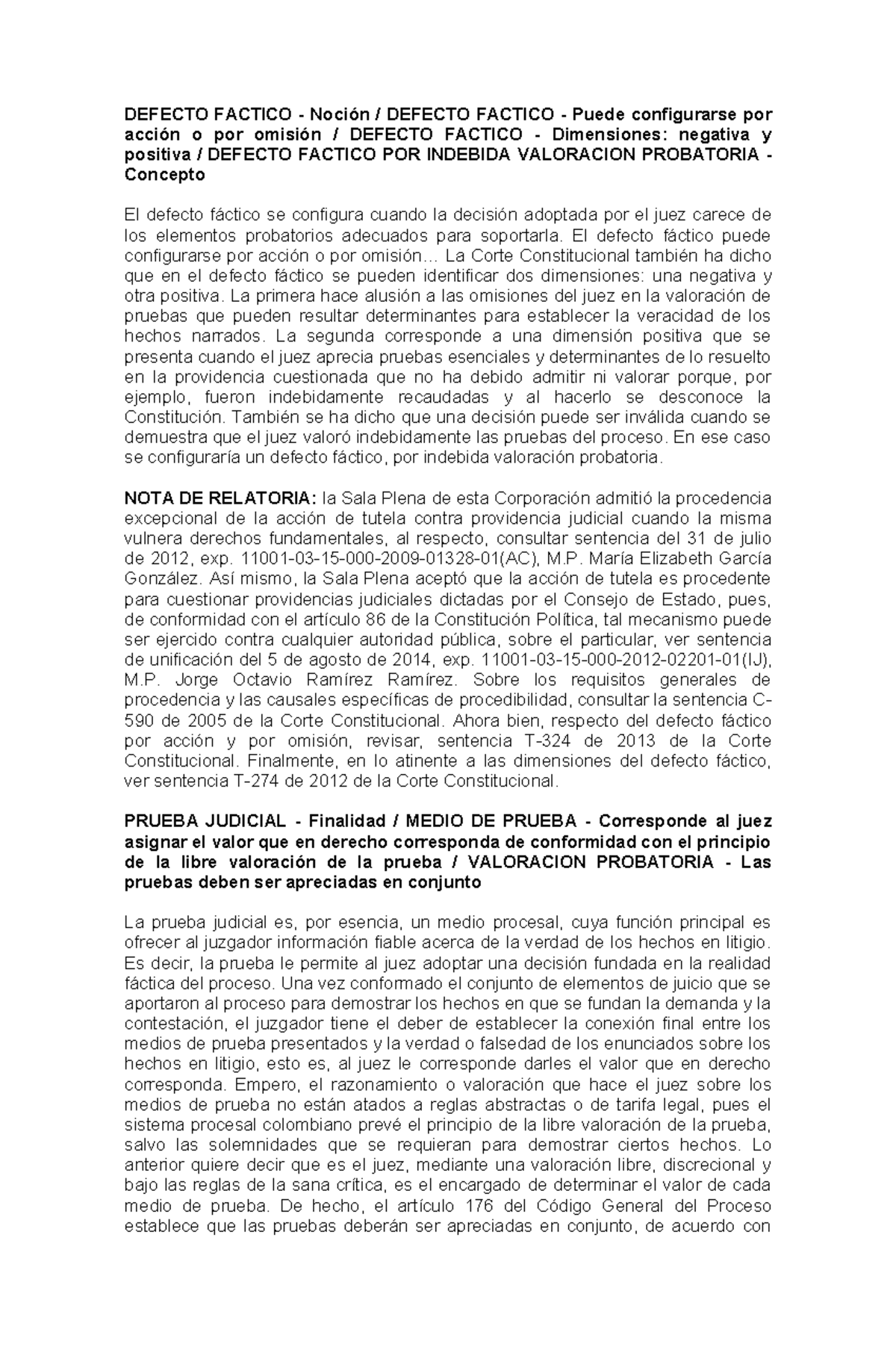 Asunto Fáctico y Defecto: Análisis de la Sentencia - Studocu