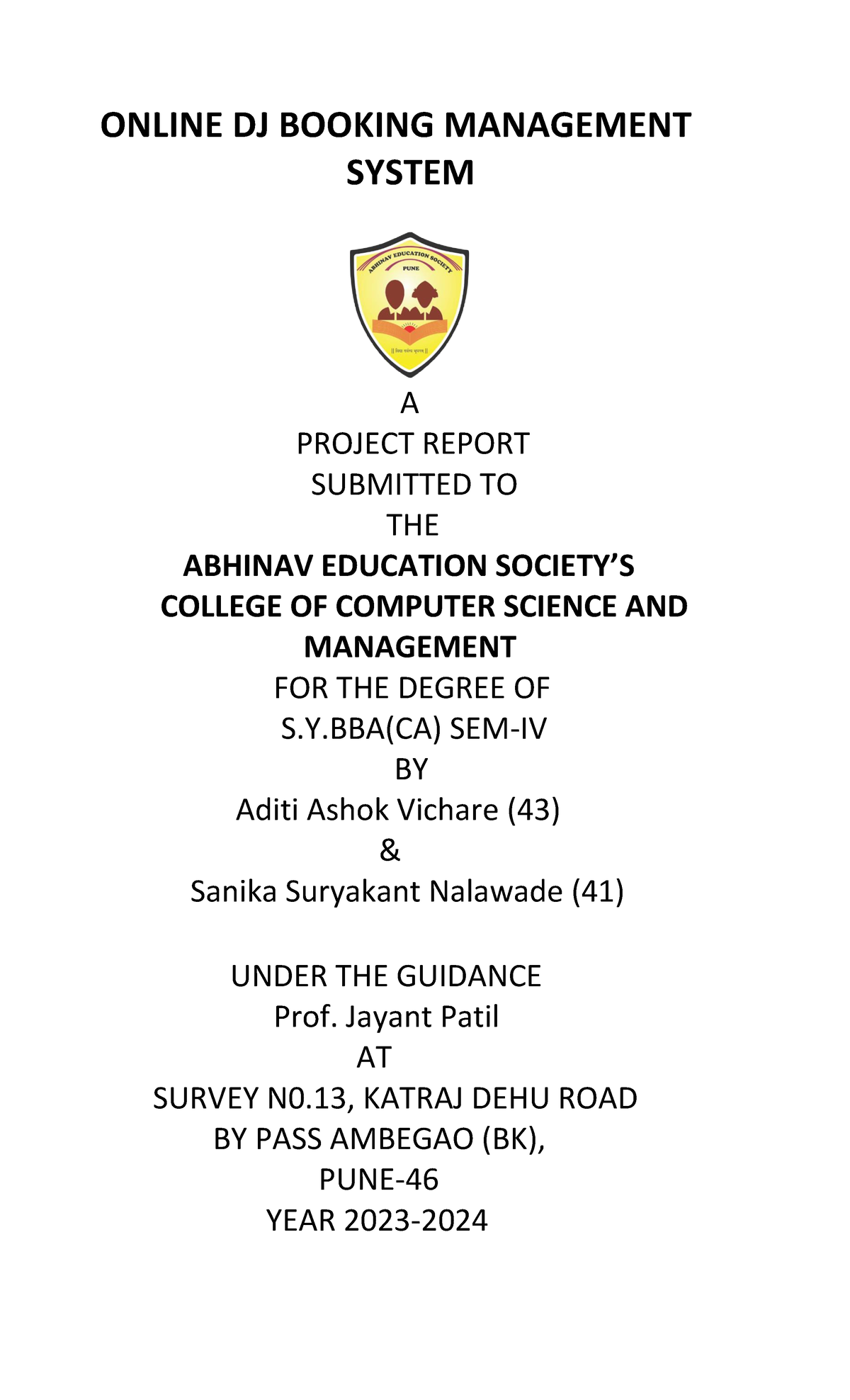 Online DJ Booking Management System - S.Y.BBA(CA) SEM-IV Project Report ...