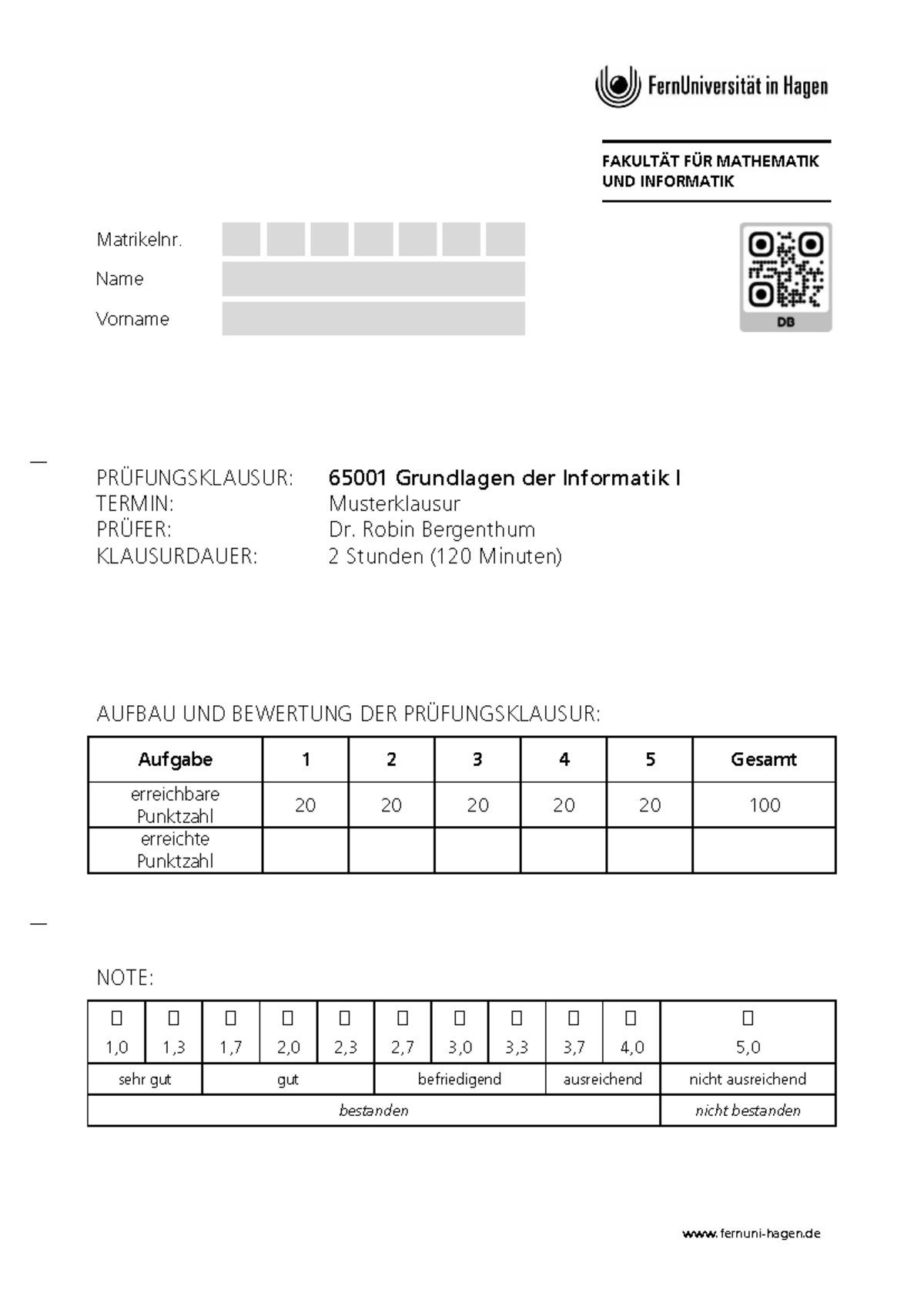 65001 Grundlagen der Informatik I Musterklausur - Studocu