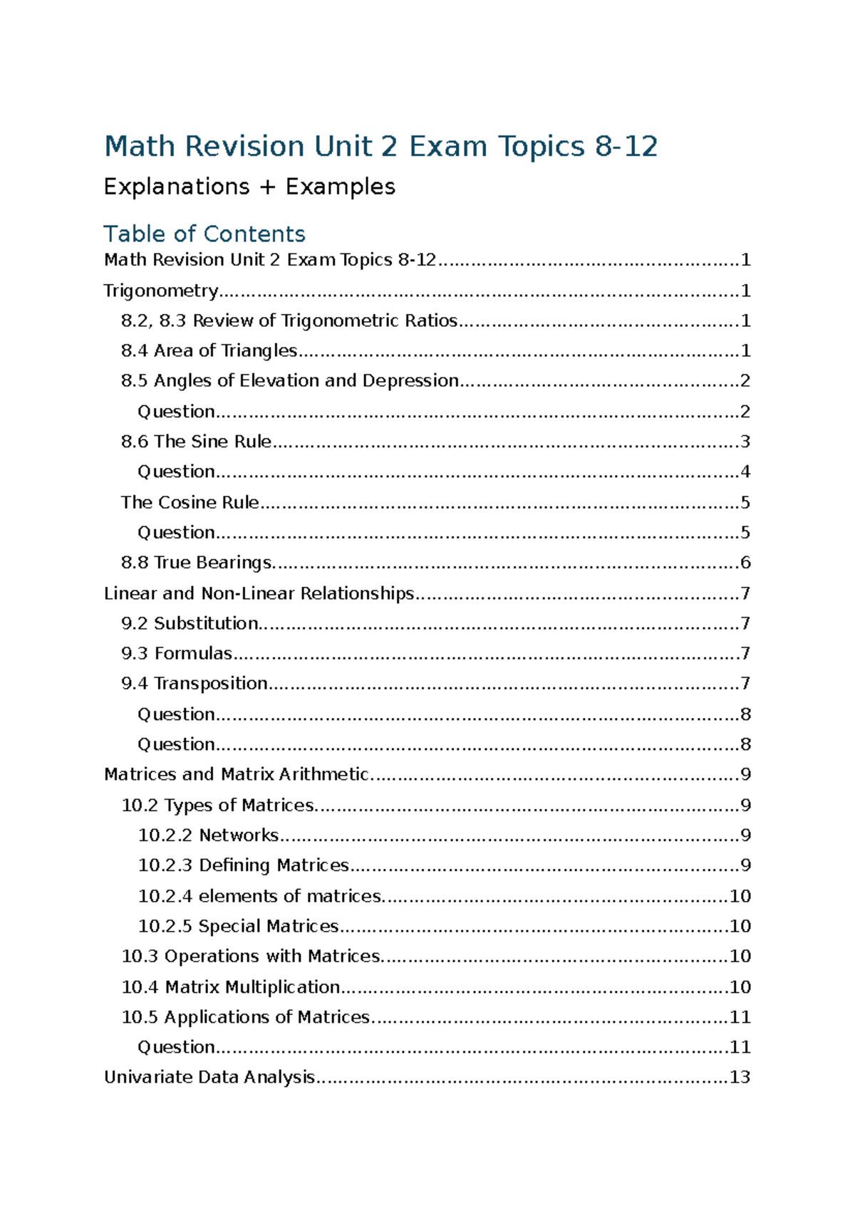 Math Revision Unit 2 Exam Topics 8 - Explanations + Examples - Studocu