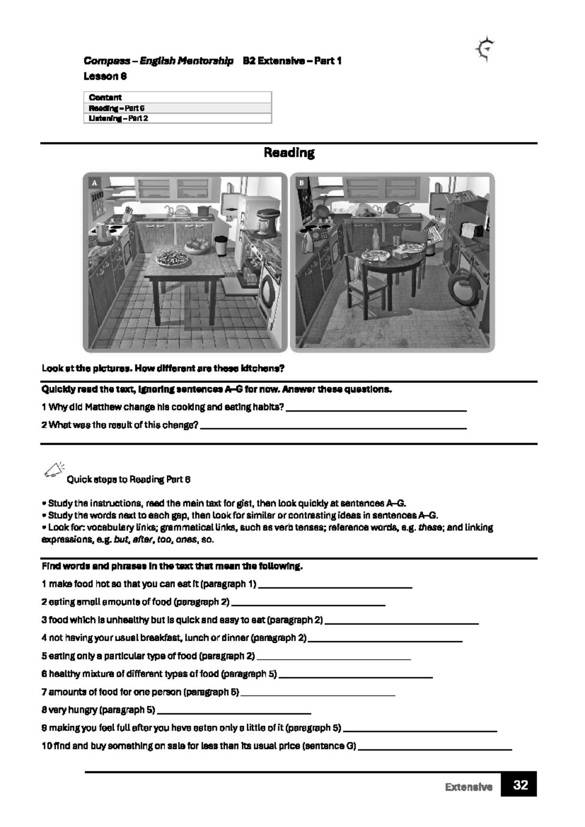 Compass English Mentorship B2 Extensive Part 1 Lesson 6: Cooking and ...