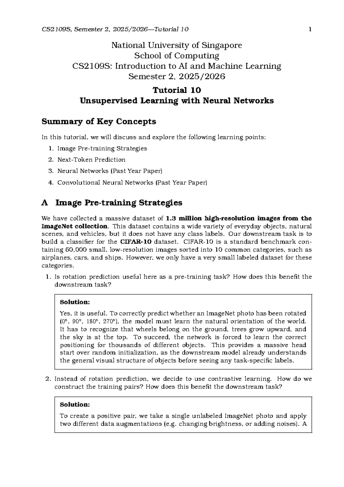 CS2109S: Tutorial 10 Summary on Unsupervised Learning Techniques - Studocu