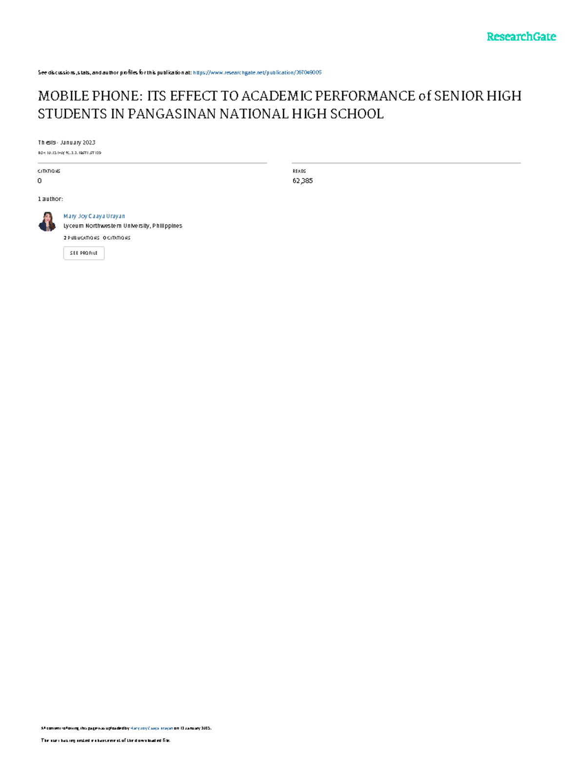 MOBILE PHONE'S IMPACT ON ACADEMIC PERFORMANCE OF GRADE 11 STEM STUDENTS ...