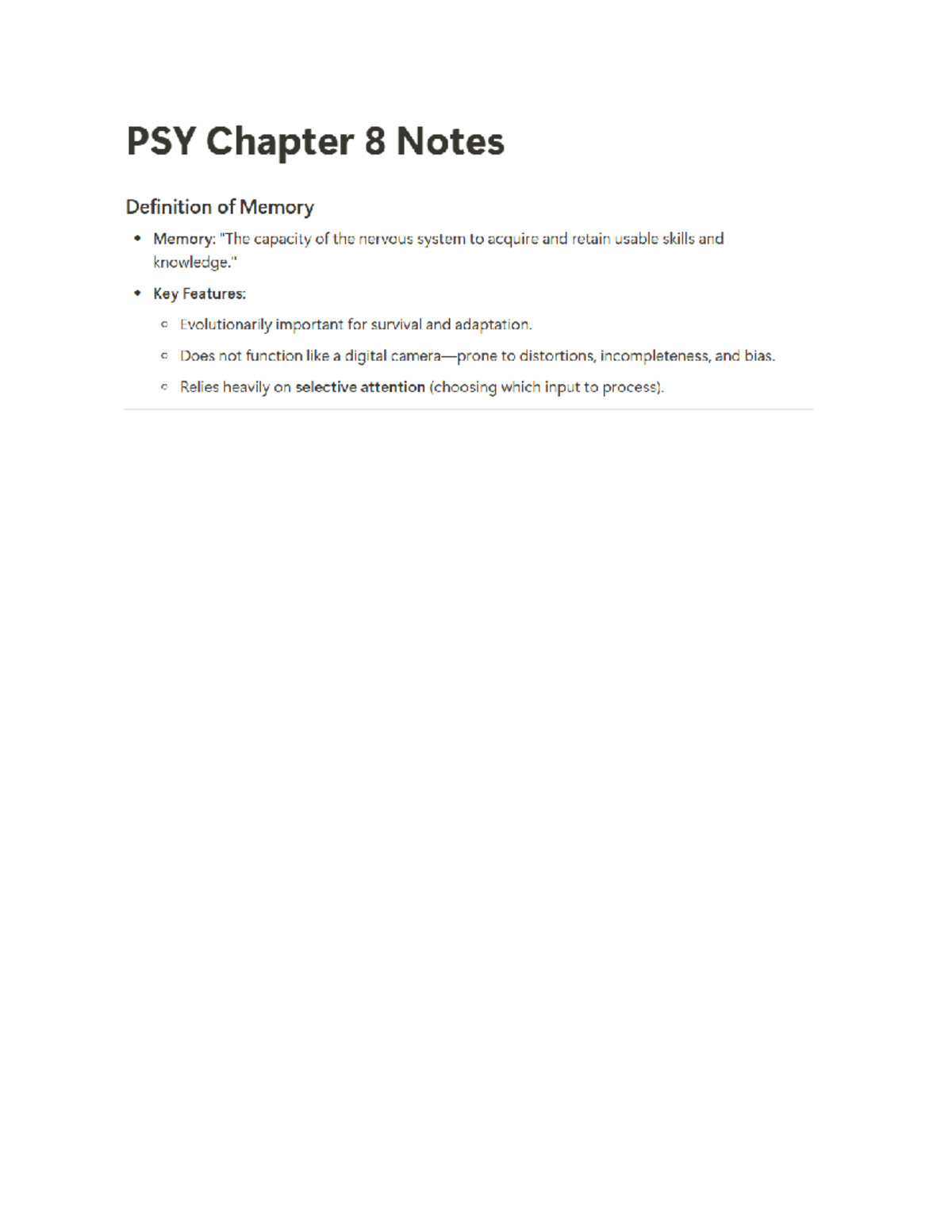 intro to psy1101 - PSY1101 - PSY Chapter 8 Notes Definition of Memory ...