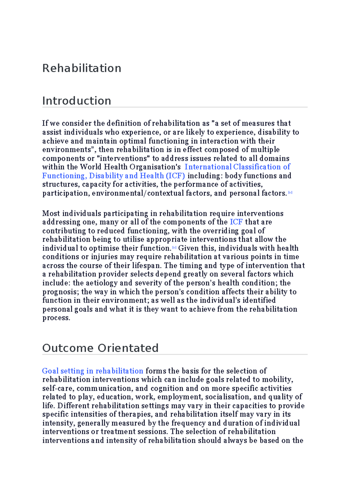 Rehabilitation Processes and Interventions: Comprehensive Overview ...