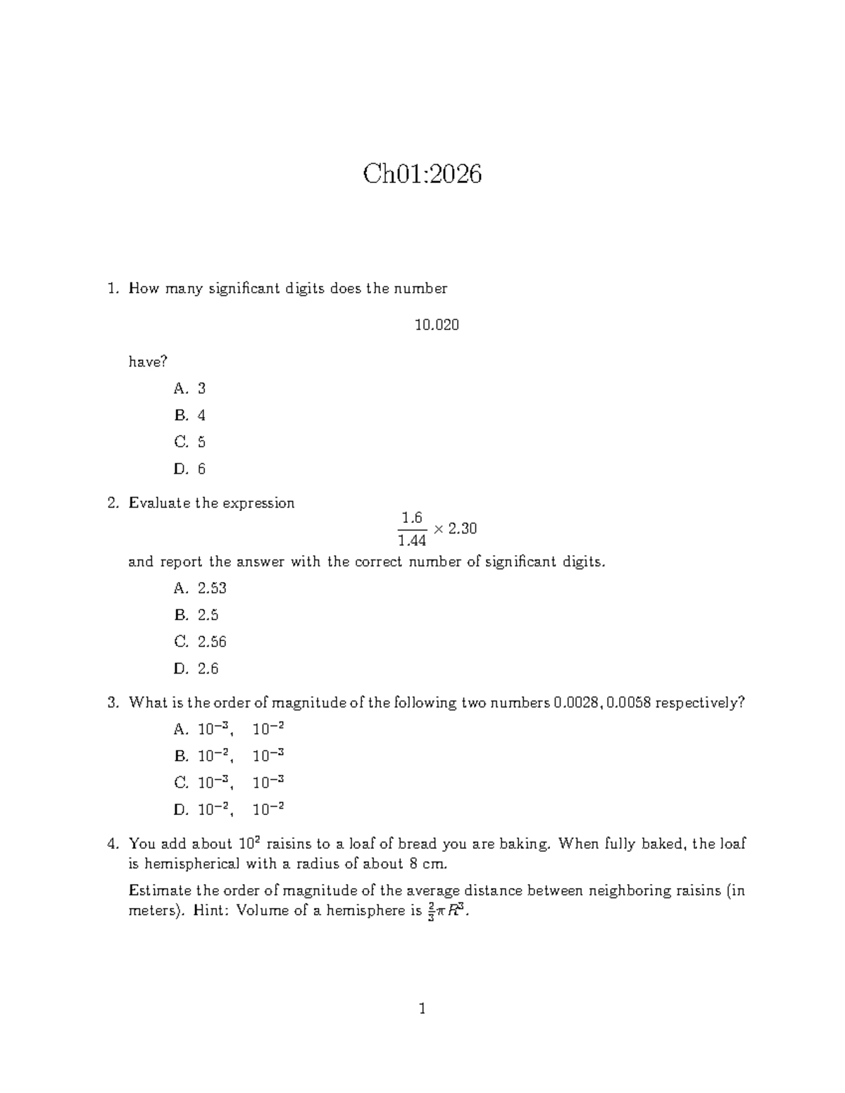Ch01: Tutorial Questions and Notes on Significant Digits - Studocu