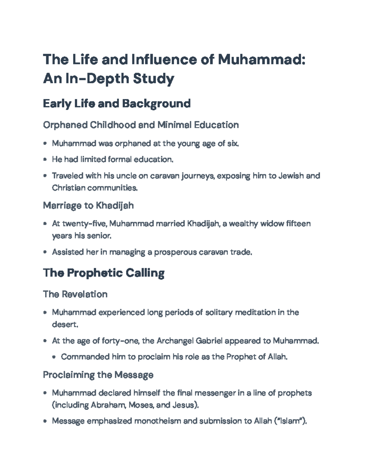 Islam 101: The Life and Influence of Muhammad - A Detailed Study - Studocu