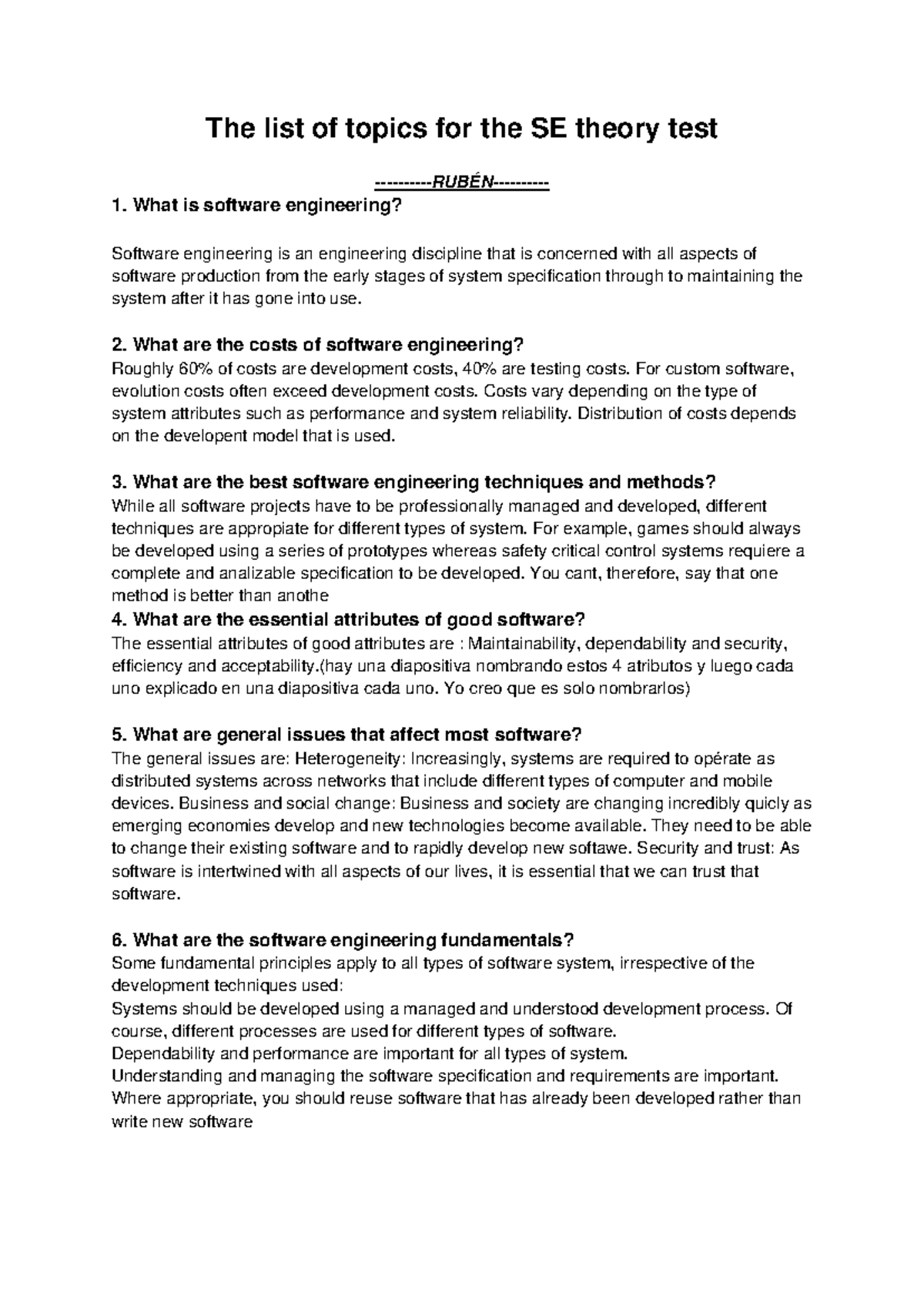 Software engineering theory test 1 topics overview - Studocu