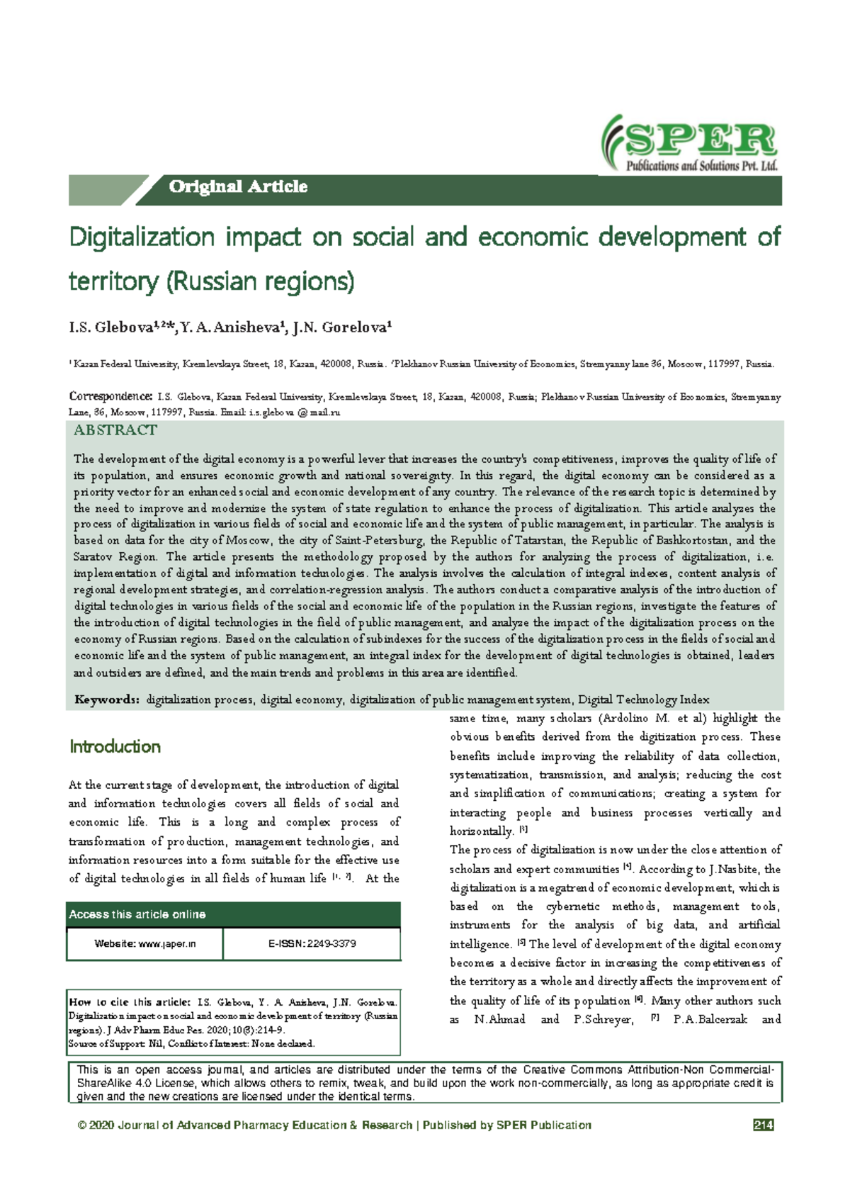 Digitalization impact on social and economic development of territory ...