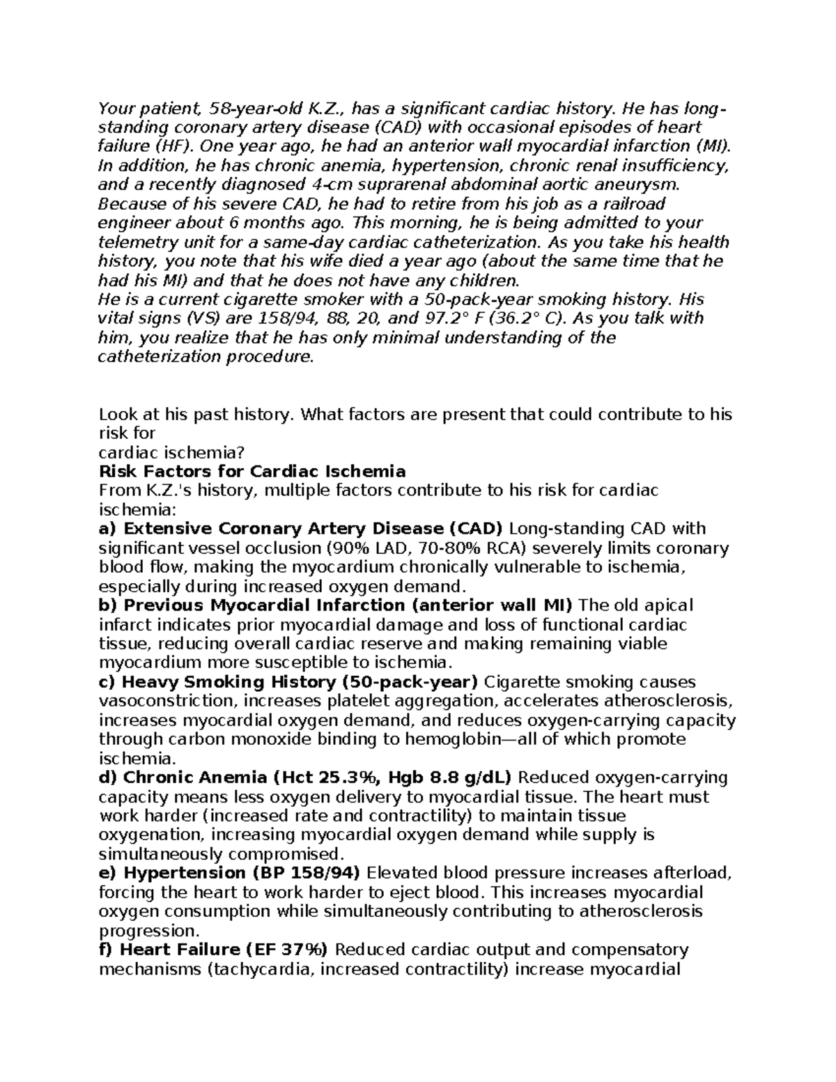 CABG Case Study: Cardiac Ischemia Risk Factors and Management - Studocu