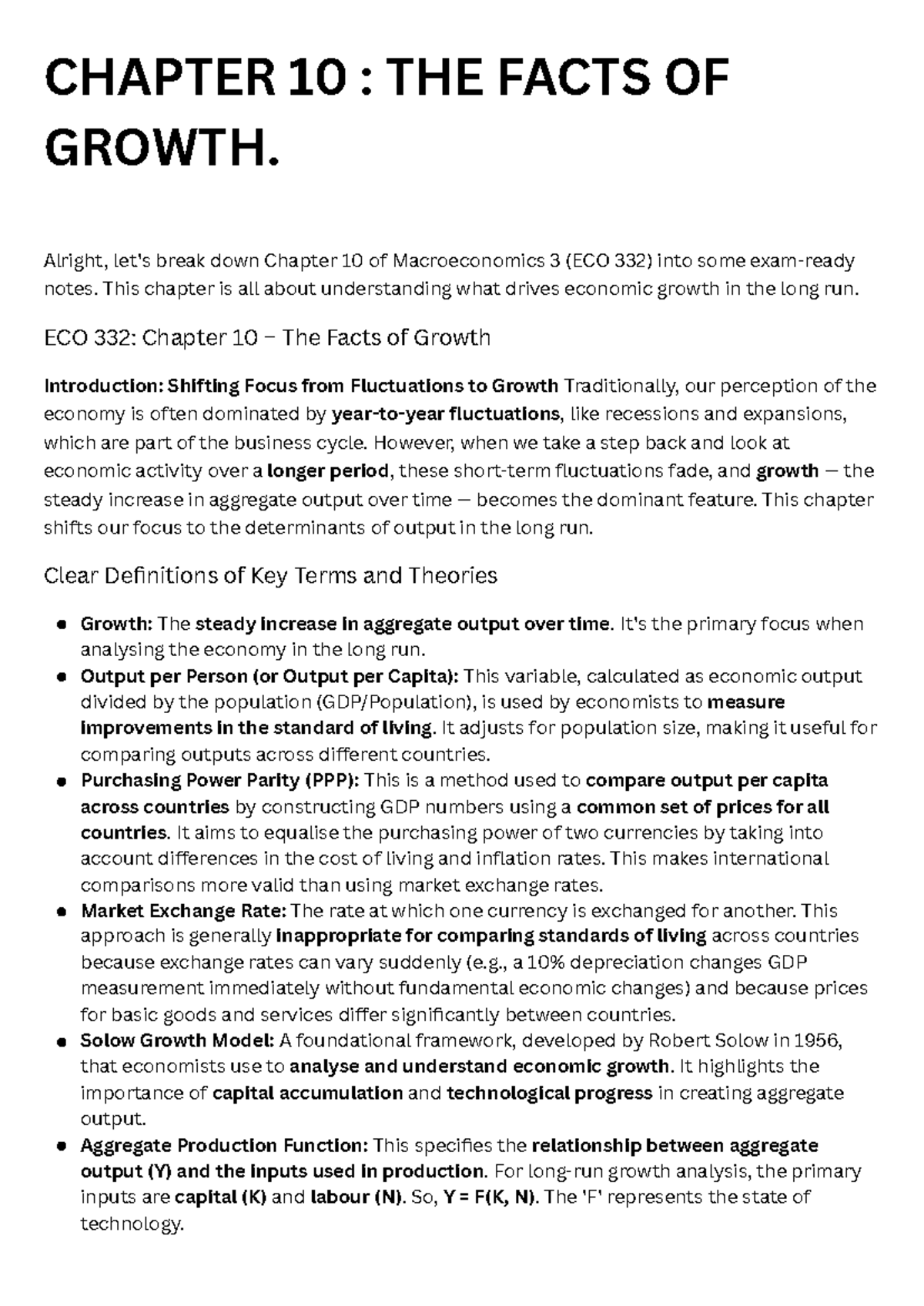 ECO 332: Chapter 10 - The Facts of Growth Notes - Studocu